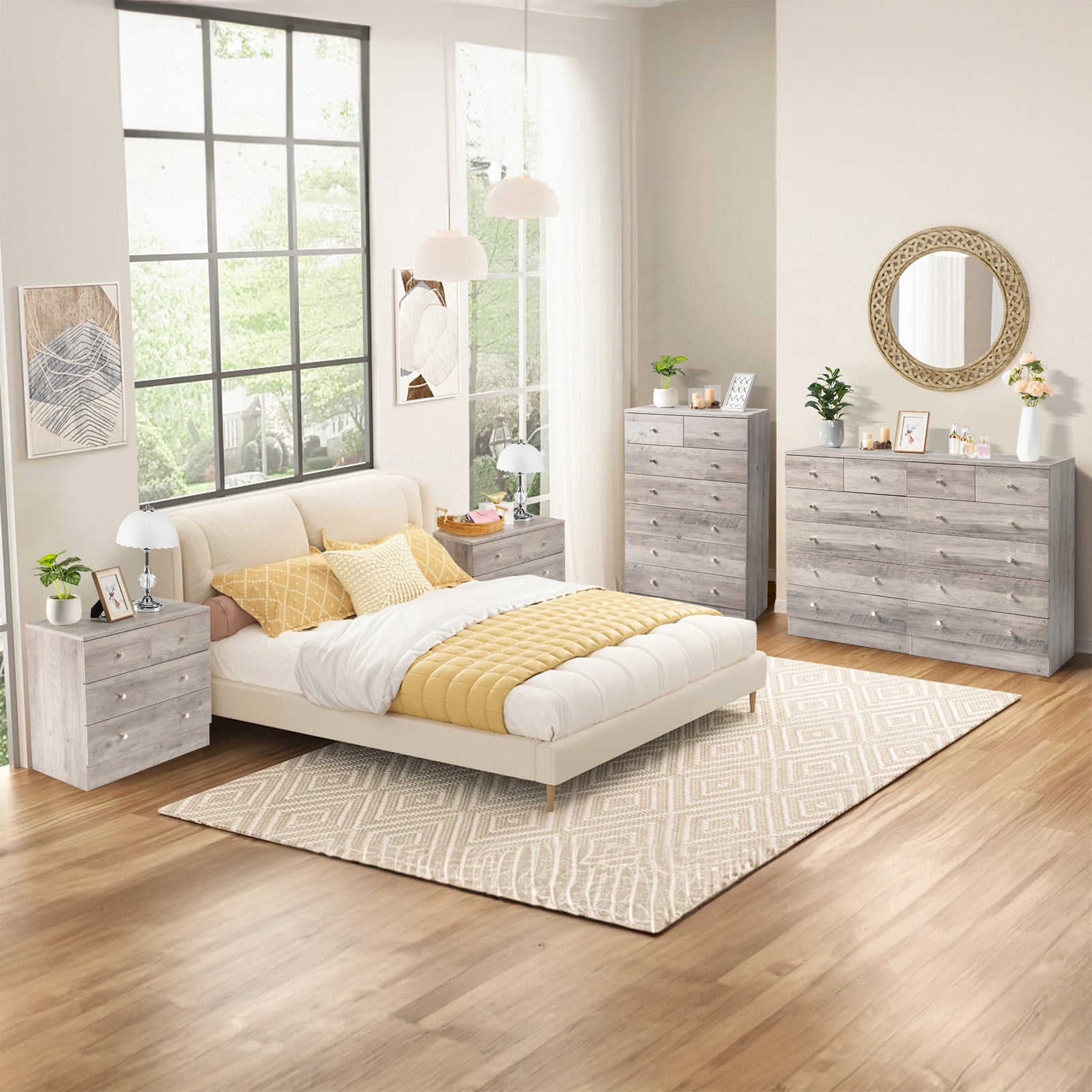HAOYYE Modern Gray 4-Drawer Dresser Chest Nightstand, Sturdy Durable Storage Solution, Multifunctional Organizer for Bedroom Living Room, Stylish Space-Saving Home Decor, Easy Assembly, Ideal for Clothes, Linens, Accessories, and More