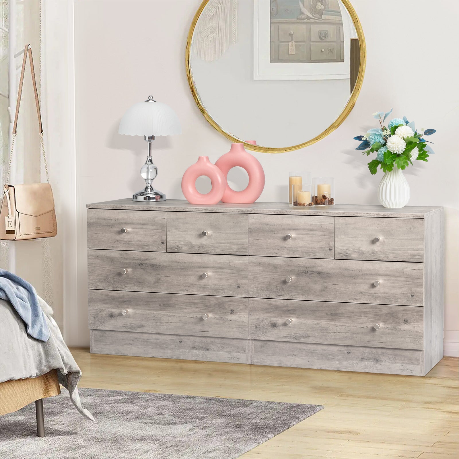 HAOYYE Modern Gray 4-Drawer Dresser Chest Nightstand, Sturdy Durable Storage Solution, Multifunctional Organizer for Bedroom Living Room, Stylish Space-Saving Home Decor, Easy Assembly, Ideal for Clothes, Linens, Accessories, and More