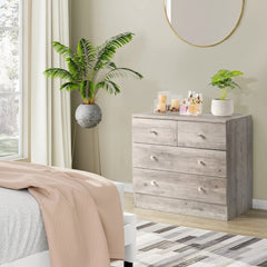 HAOYYE Modern Gray 4-Drawer Dresser Chest Nightstand, Sturdy Durable Storage Solution, Multifunctional Organizer for Bedroom Living Room, Stylish Space-Saving Home Decor, Easy Assembly, Ideal for Clothes, Linens, Accessories, and More