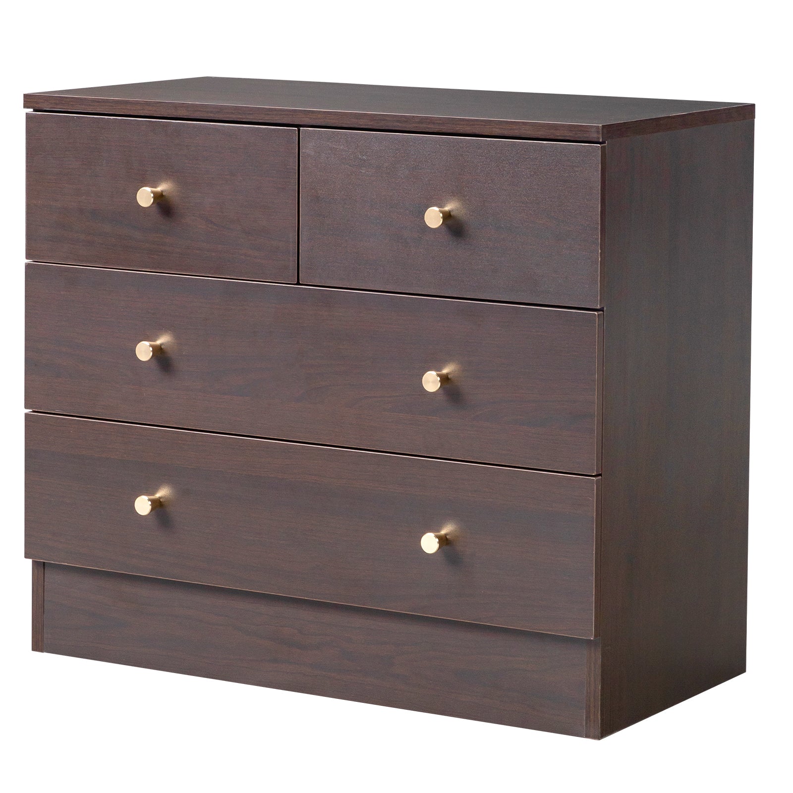 HAOYYE Modern 4-Drawer Dresser & Nightstand, Brown Finish Storage Chest, Durable Particleboard Furniture for Bedroom, Living Room, Home Organizer, Space-Saving Multifunctional Modern Storage Solution, Elegant Style, Practical Home Décor