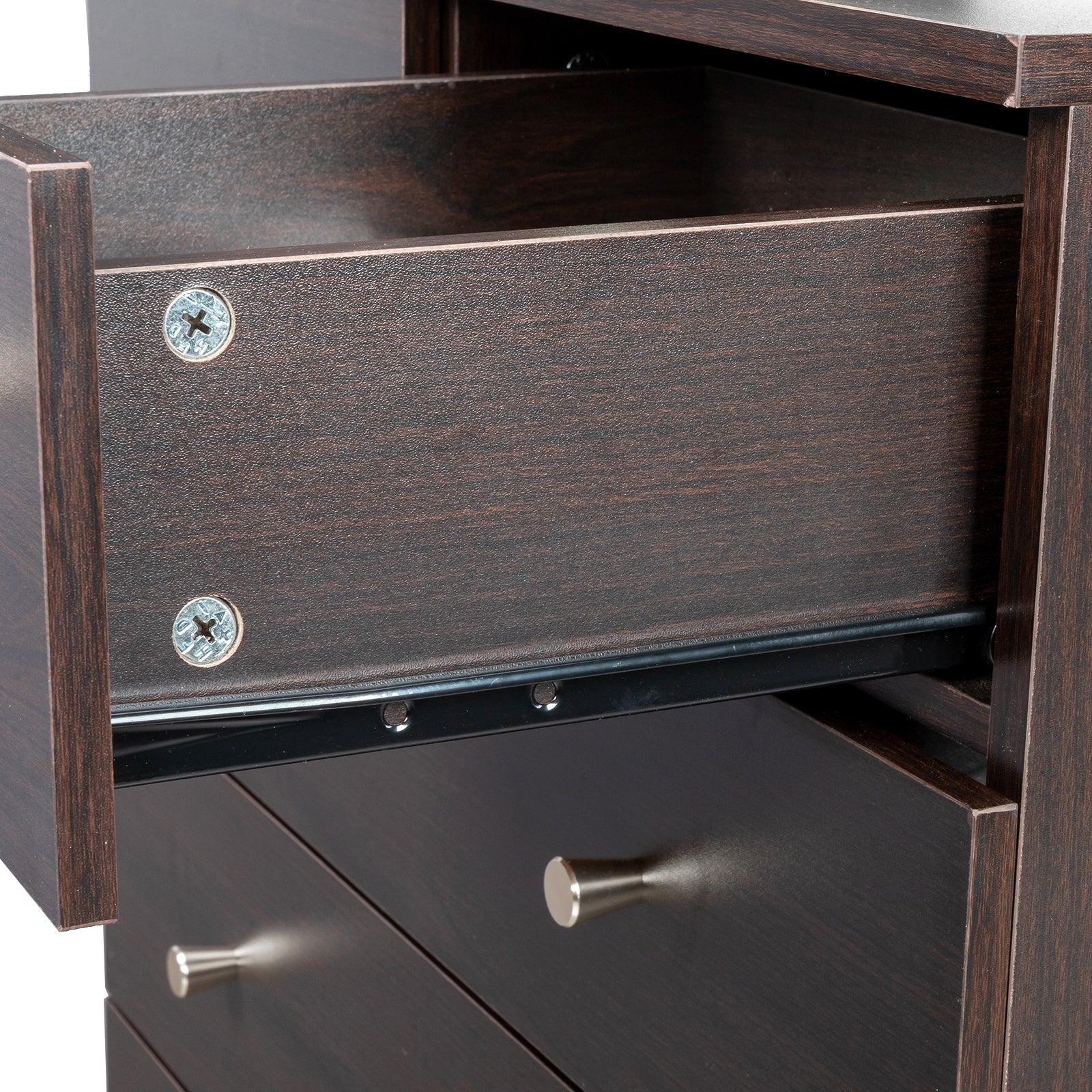 HAOYYE Modern 4-Drawer Dresser & Nightstand, Brown Finish Storage Chest, Durable Particleboard Furniture for Bedroom, Living Room, Home Organizer, Space-Saving Multifunctional Modern Storage Solution, Elegant Style, Practical Home Décor