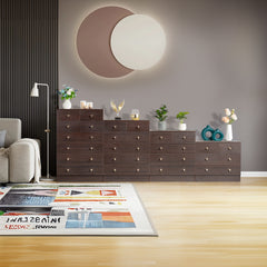 HAOYYE Modern 4-Drawer Dresser & Nightstand, Brown Finish Storage Chest, Durable Particleboard Furniture for Bedroom, Living Room, Home Organizer, Space-Saving Multifunctional Modern Storage Solution, Elegant Style, Practical Home Décor