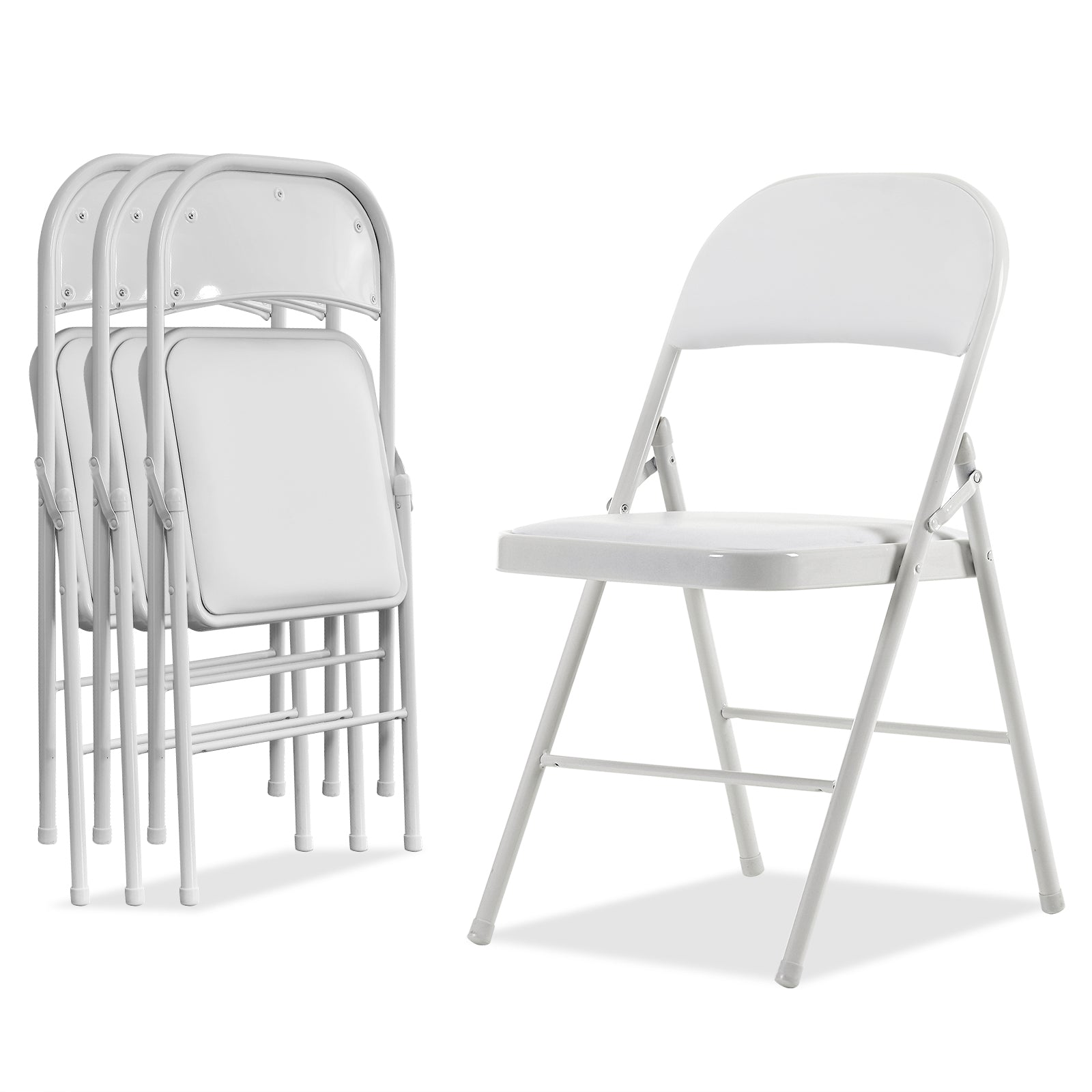 HAOYYE 4pcs Elegant Foldable Iron and PVC Chairs for Convention Exhibition Conference Wedding Party Indoor Outdoor Use White Portable Stackable Design