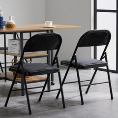 HAOYYE 6pcs Elegant Foldable Iron and PVC Chairs Set, Lightweight Portable Seating for Convention and Exhibition, Black Finish, Durable and Space-Saving Design Perfect for Events and Meeting Rooms