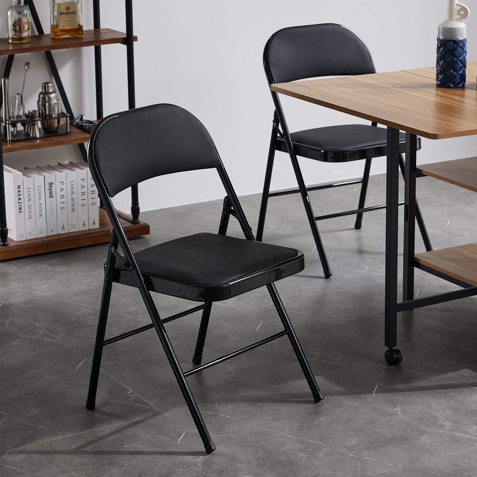 HAOYYE 6pcs Elegant Foldable Iron and PVC Chairs Set, Lightweight Portable Seating for Convention and Exhibition, Black Finish, Durable and Space-Saving Design Perfect for Events and Meeting Rooms