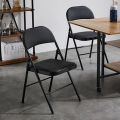HAOYYE 6pcs Elegant Foldable Iron and PVC Chairs Set, Lightweight Portable Seating for Convention and Exhibition, Black Finish, Durable and Space-Saving Design Perfect for Events and Meeting Rooms