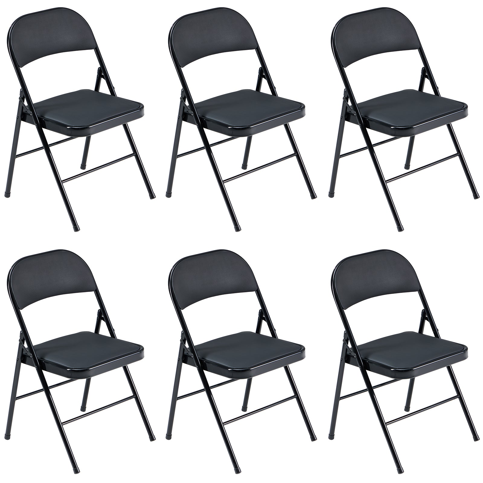HAOYYE 6pcs Elegant Foldable Iron and PVC Chairs Set, Lightweight Portable Seating for Convention and Exhibition, Black Finish, Durable and Space-Saving Design Perfect for Events and Meeting Rooms