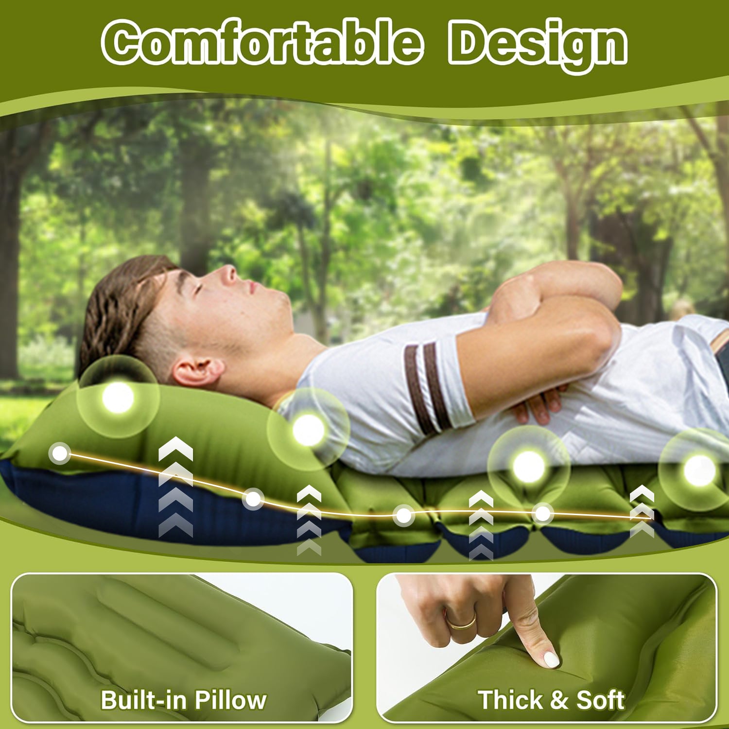 HAOYYE Double Air Mattress with Built-in Foot Pump and Pillow Comfortable Inflatable Camping Bed for Backpacking Hiking Travel Tent Compact Portable Lightweight Outdoor Sleeping Pad Easy to Inflate and Deflate