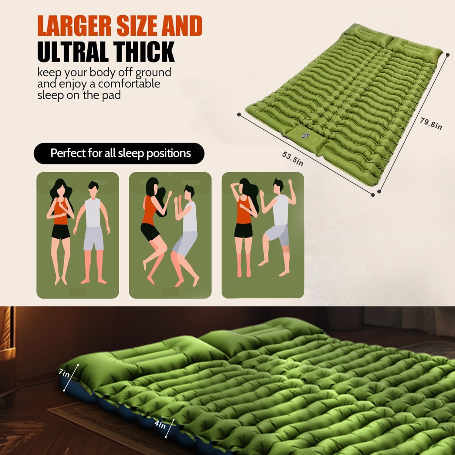 HAOYYE Double Air Mattress with Built-in Foot Pump and Pillow Comfortable Inflatable Camping Bed for Backpacking Hiking Travel Tent Compact Portable Lightweight Outdoor Sleeping Pad Easy to Inflate and Deflate