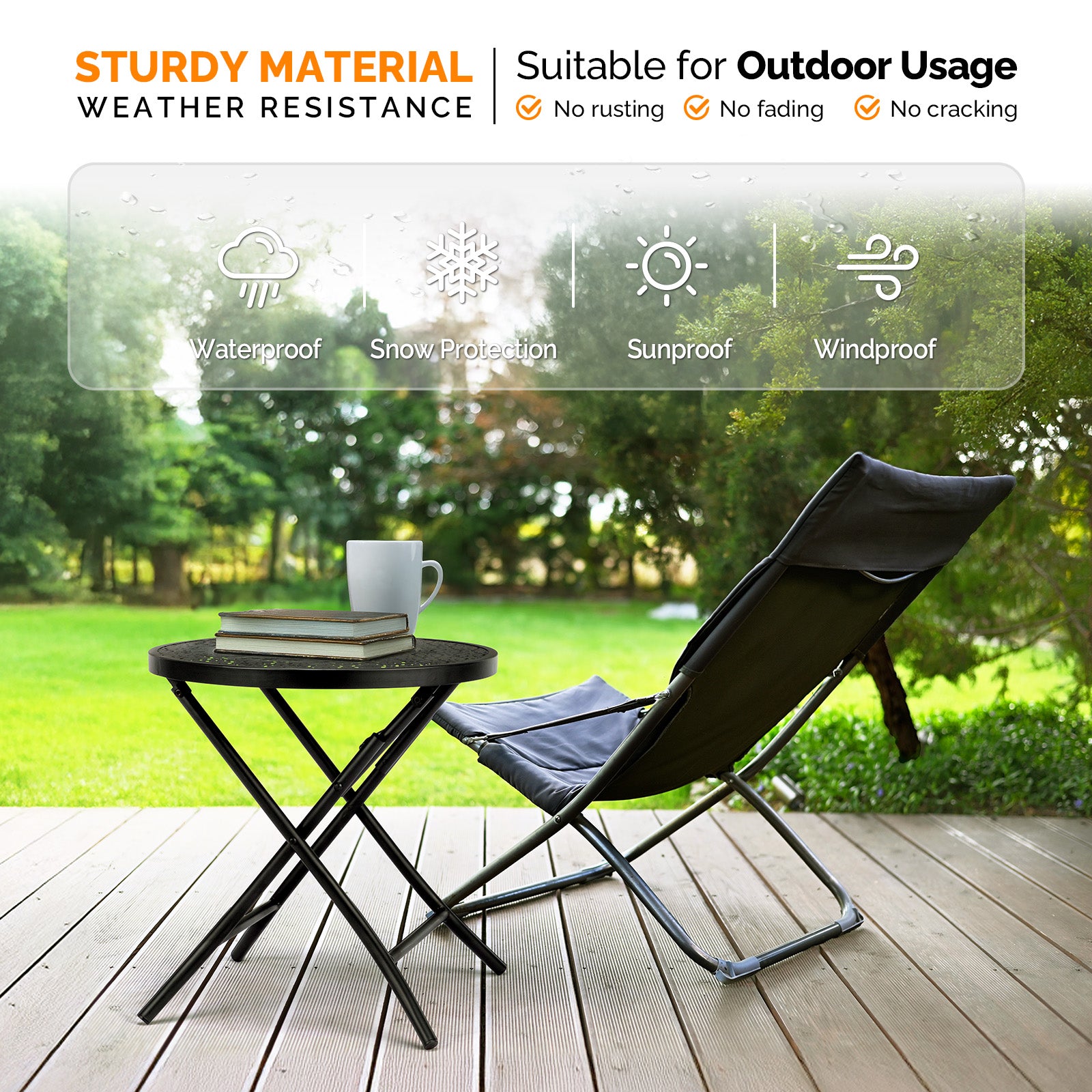 HAOYYE 1PCS Folding Patio Side Table Metal Steel Round Coffee Table with Flower Cutouts Weather-Resistant Outdoor Table for Balcony Garden Yard