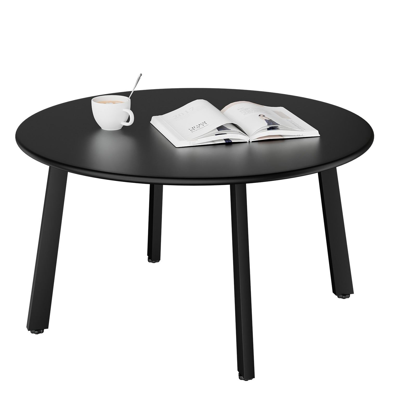 HAOYYE Patio Coffee Table Metal Round Outdoor Side Table Weather-Resistant Steel End Table with Adjustable Feet for Balcony Garden Yard Black Easy Assembly