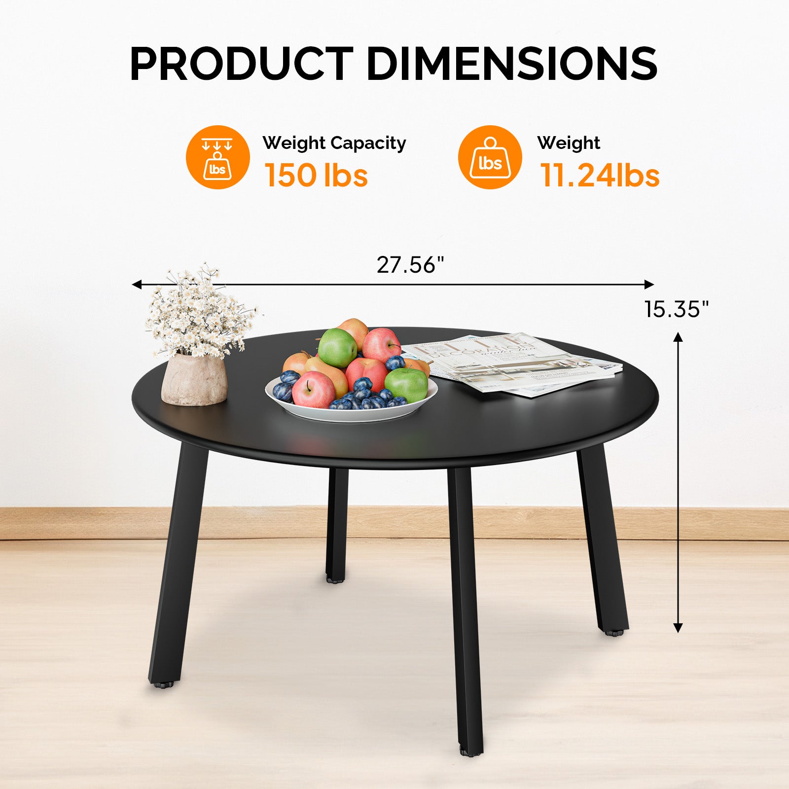 HAOYYE Patio Coffee Table Metal Round Outdoor Side Table Weather-Resistant Steel End Table with Adjustable Feet for Balcony Garden Yard Black Easy Assembly