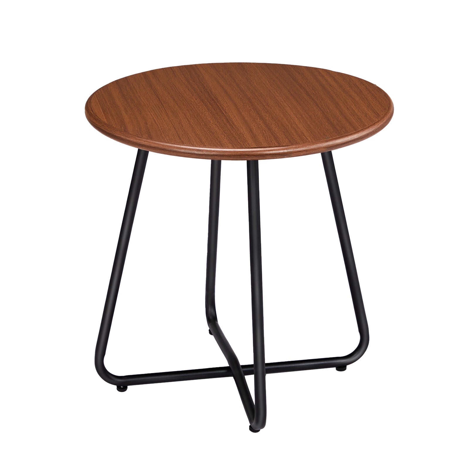 HAOYYE Outdoor Side Table with Imitation Wood Tabletop, Round Weather Resistant Patio End Table for Garden Yard Balcony Porch, Modern Small Outdoor Accent Table with Durable Steel Frame and Adjustable Leveling Feet for Stability