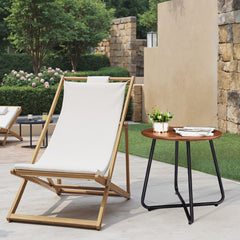 HAOYYE Outdoor Side Table with Imitation Wood Tabletop, Round Weather Resistant Patio End Table for Garden Yard Balcony Porch, Modern Small Outdoor Accent Table with Durable Steel Frame and Adjustable Leveling Feet for Stability