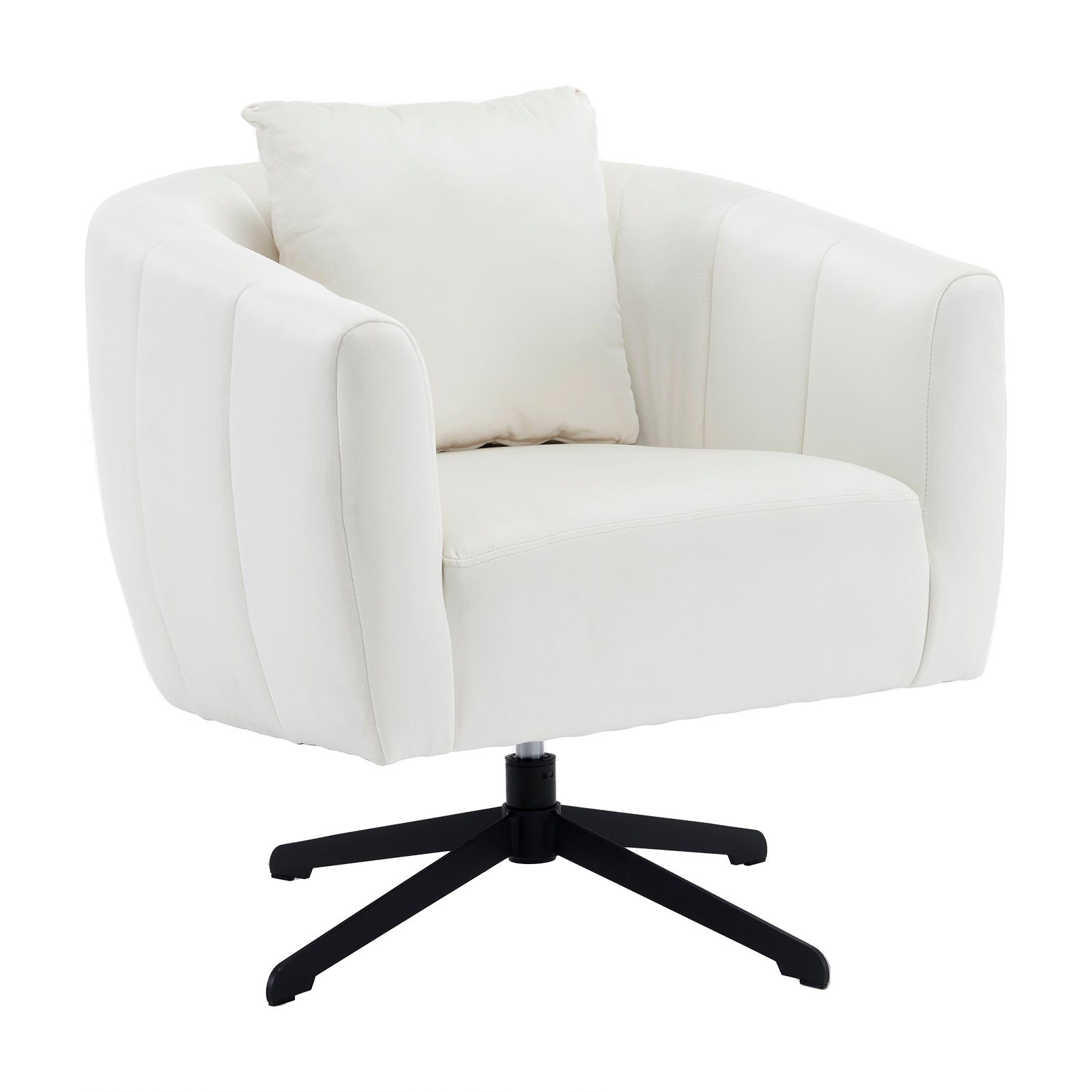 HAOYYE 360° Swivel Accent Chair, Modern Velvet Fabric Armchair, Wide Upholstered Design with Fluffy Cushion and Metal Legs, Comfy Barrel Chair for Living Room, Lounge, and Office, Off-White Finish, Elegant and Stylish Upholstery