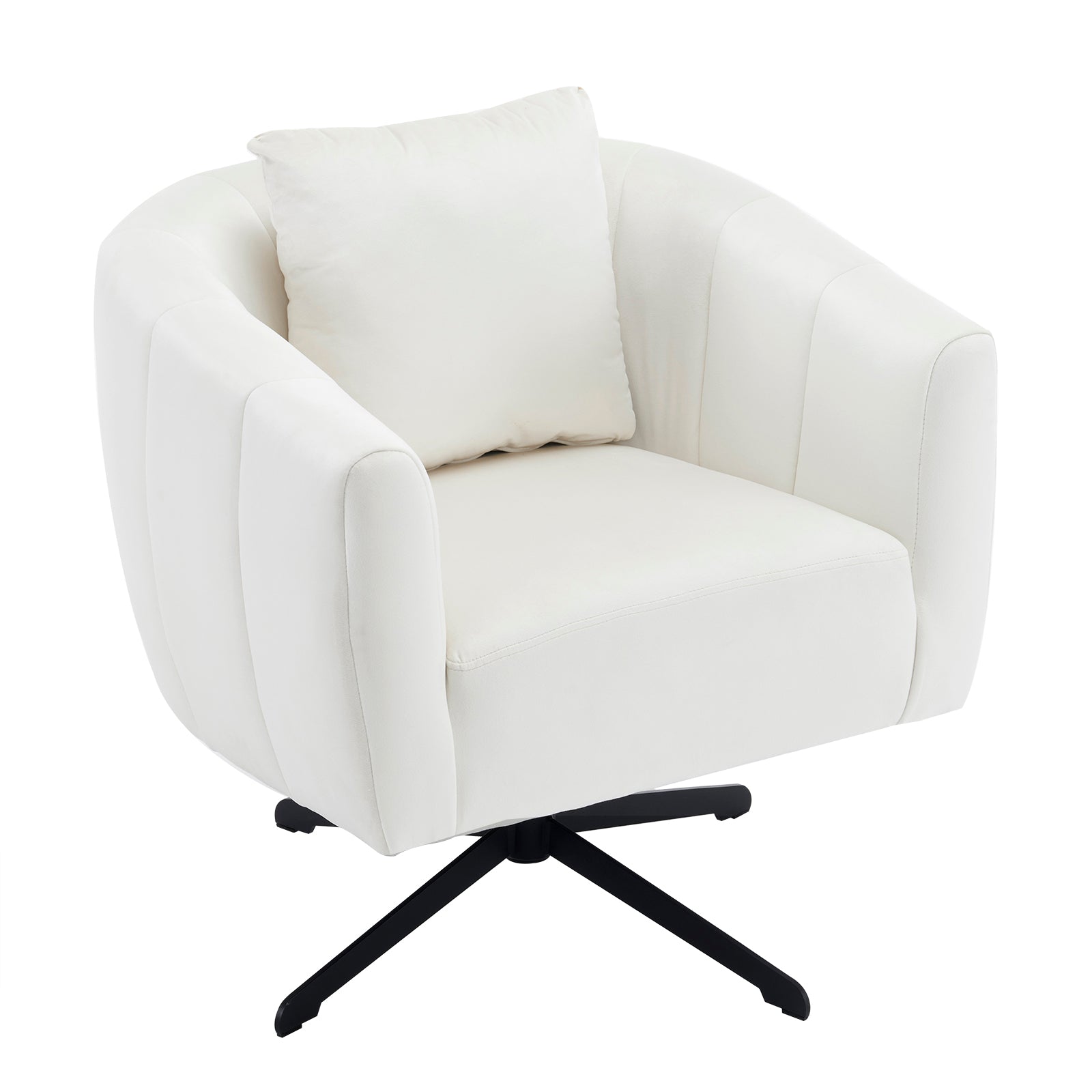 HAOYYE 360° Swivel Accent Chair, Modern Velvet Fabric Armchair, Wide Upholstered Design with Fluffy Cushion and Metal Legs, Comfy Barrel Chair for Living Room, Lounge, and Office, Off-White Finish, Elegant and Stylish Upholstery