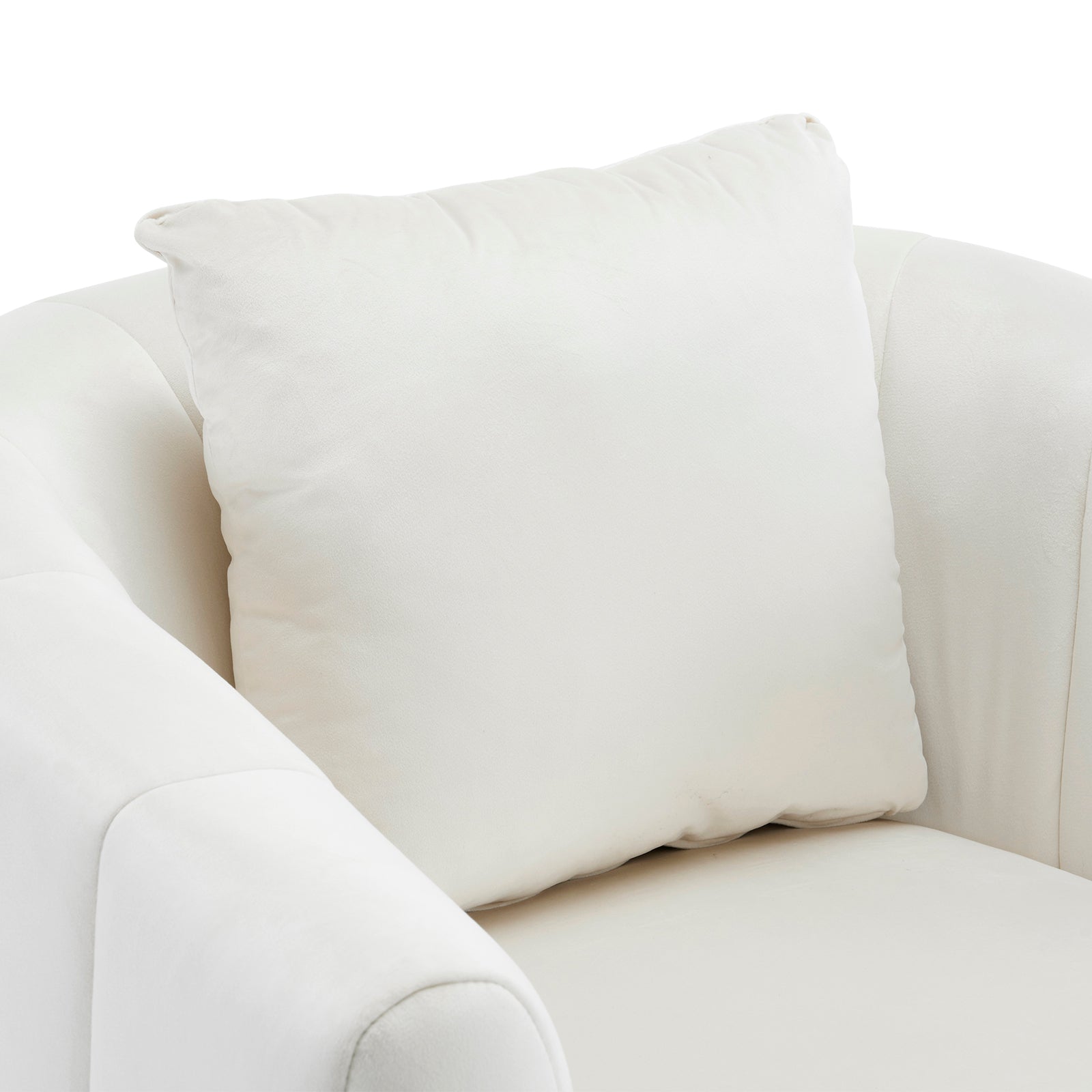 HAOYYE 360° Swivel Accent Chair, Modern Velvet Fabric Armchair, Wide Upholstered Design with Fluffy Cushion and Metal Legs, Comfy Barrel Chair for Living Room, Lounge, and Office, Off-White Finish, Elegant and Stylish Upholstery