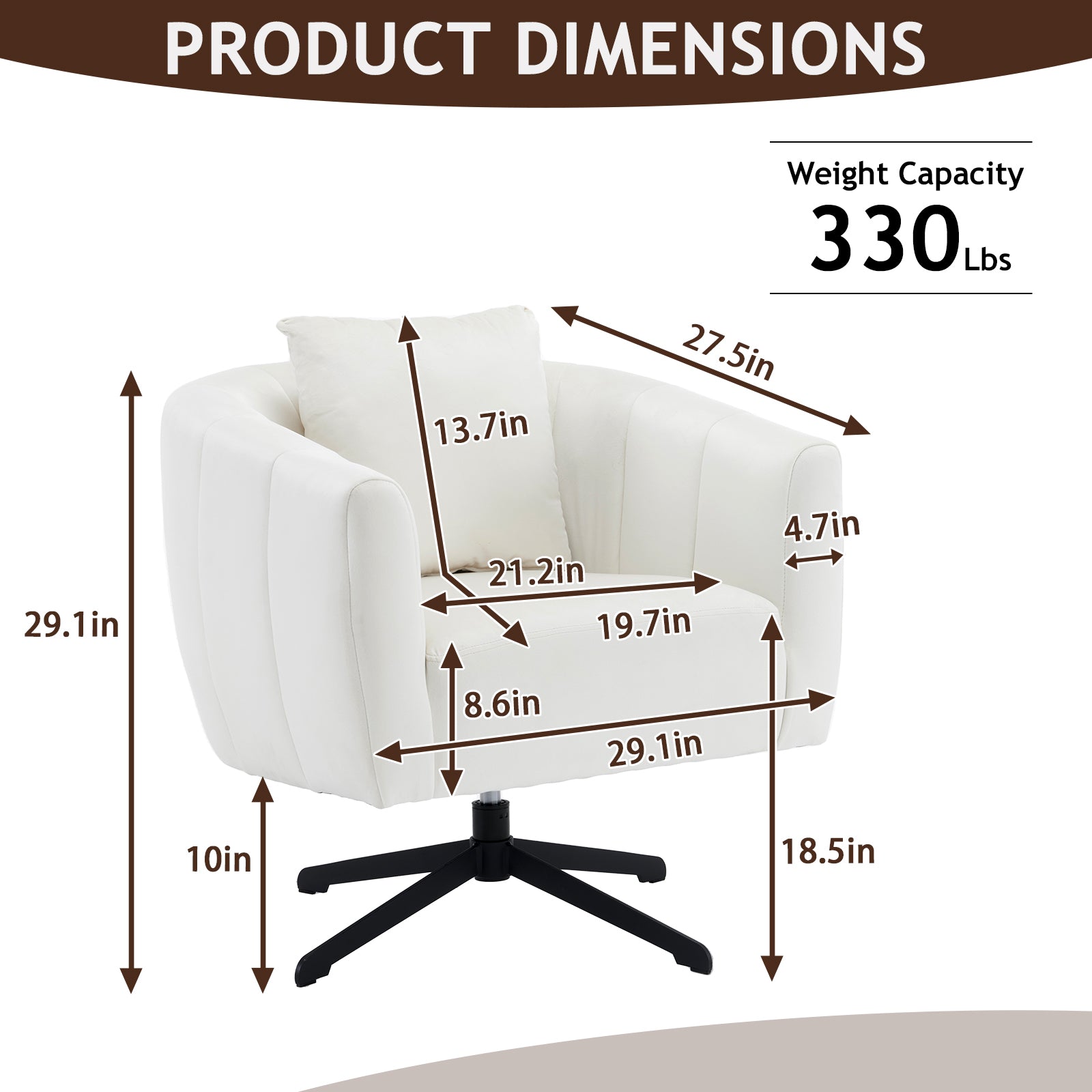 HAOYYE 360° Swivel Accent Chair, Modern Velvet Fabric Armchair, Wide Upholstered Design with Fluffy Cushion and Metal Legs, Comfy Barrel Chair for Living Room, Lounge, and Office, Off-White Finish, Elegant and Stylish Upholstery