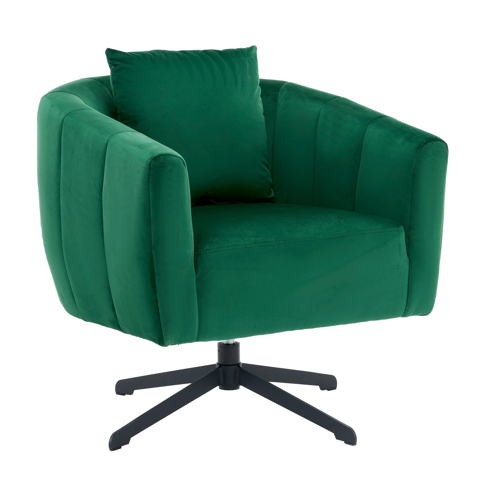 HAOYYE 360° Swivel Accent Chair, Modern Velvet Upholstered Barrel Chair With Fluffy Cushion, Wide Comfy Lounge Armchair For Living Room, Bedroom, Office, Durable Metal Legs, Green, Stylish & Cozy