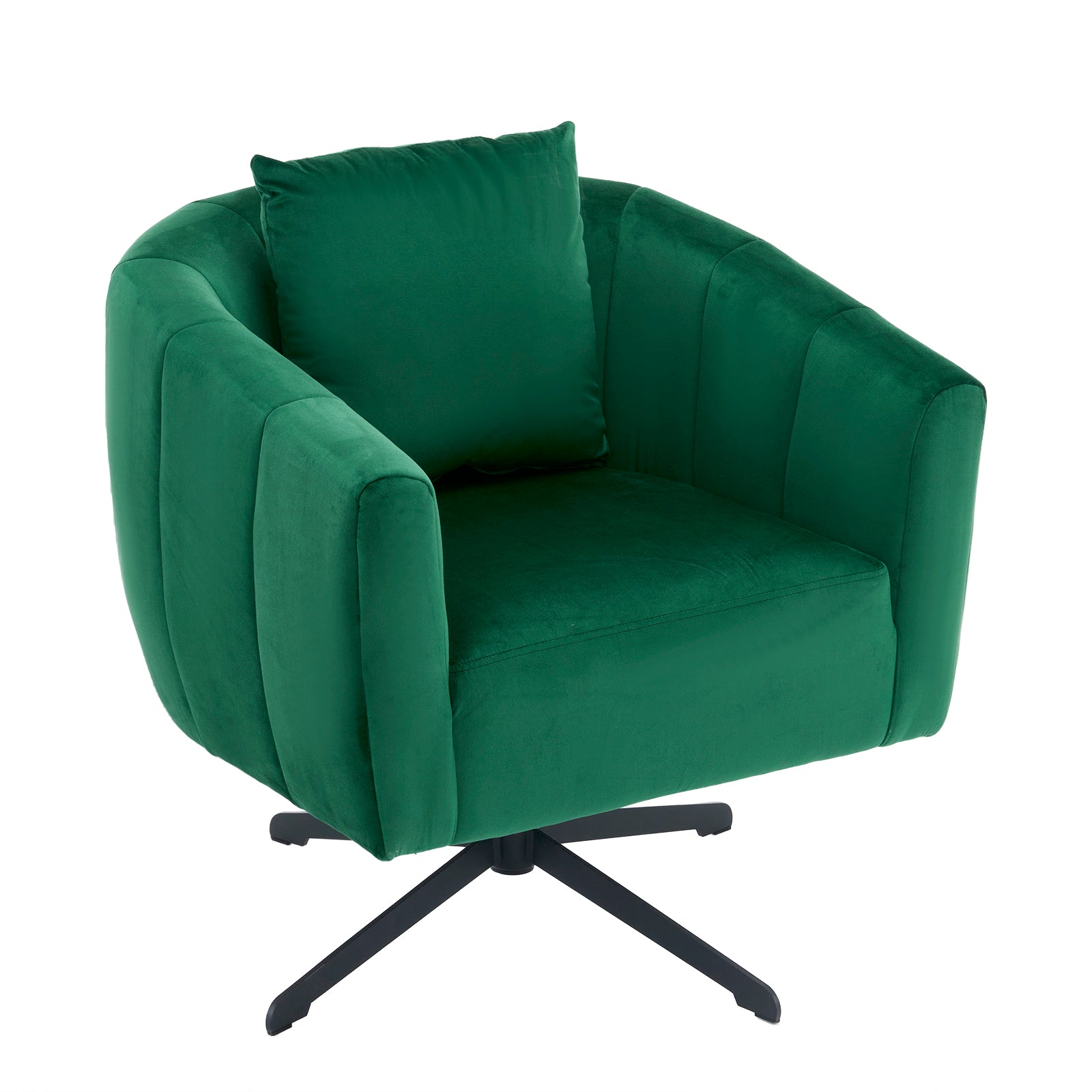 HAOYYE 360° Swivel Accent Chair, Modern Velvet Upholstered Barrel Chair With Fluffy Cushion, Wide Comfy Lounge Armchair For Living Room, Bedroom, Office, Durable Metal Legs, Green, Stylish & Cozy