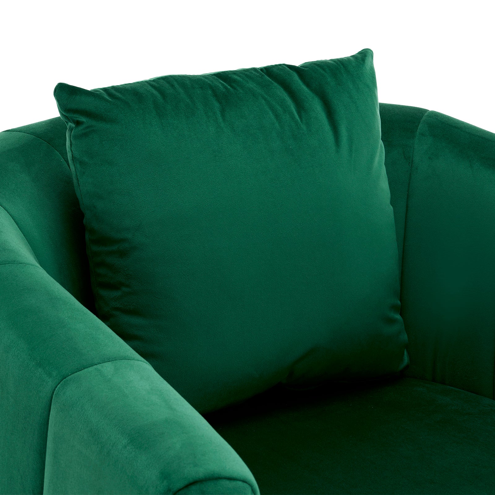 HAOYYE 360° Swivel Accent Chair, Modern Velvet Upholstered Barrel Chair With Fluffy Cushion, Wide Comfy Lounge Armchair For Living Room, Bedroom, Office, Durable Metal Legs, Green, Stylish & Cozy