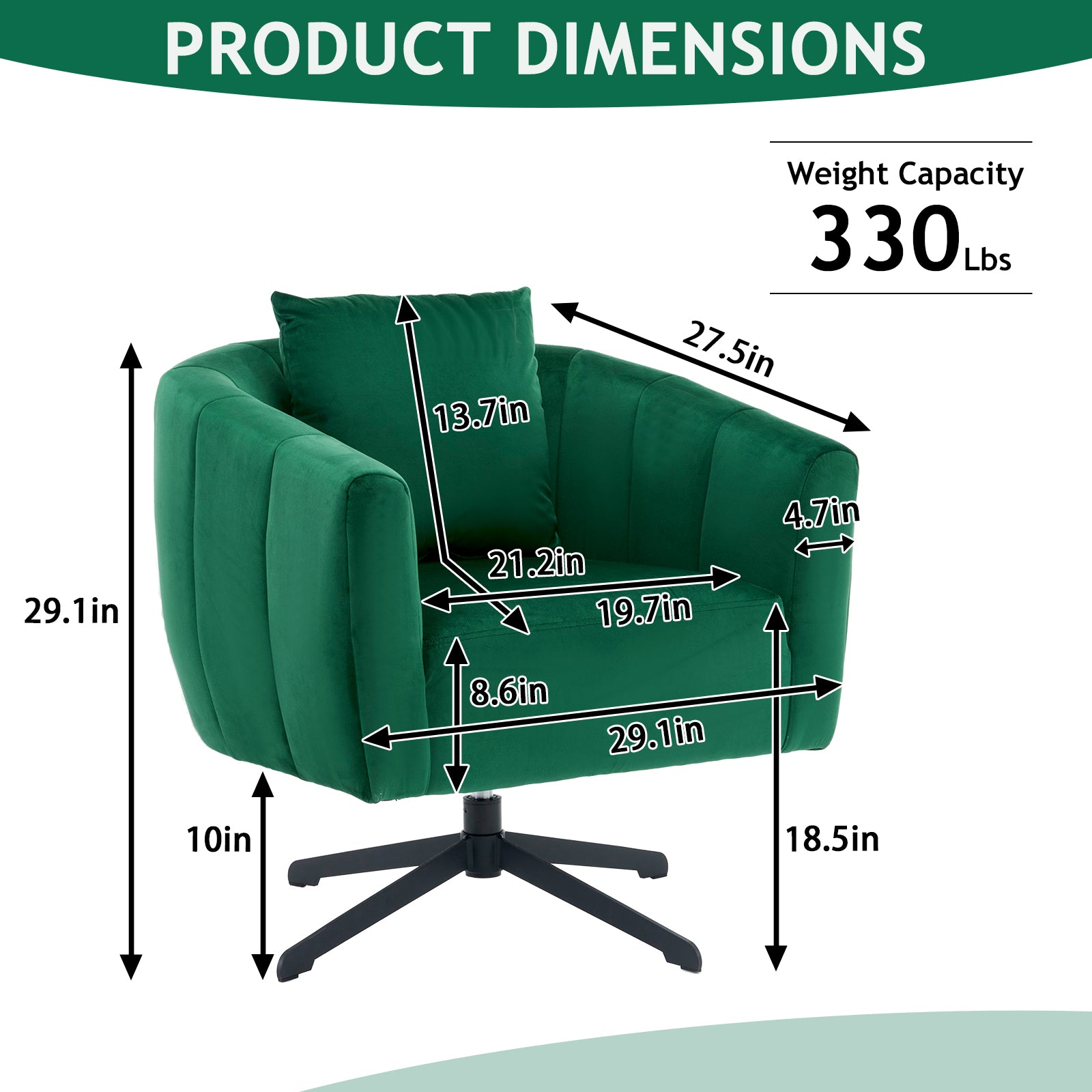 HAOYYE 360° Swivel Accent Chair, Modern Velvet Upholstered Barrel Chair With Fluffy Cushion, Wide Comfy Lounge Armchair For Living Room, Bedroom, Office, Durable Metal Legs, Green, Stylish & Cozy