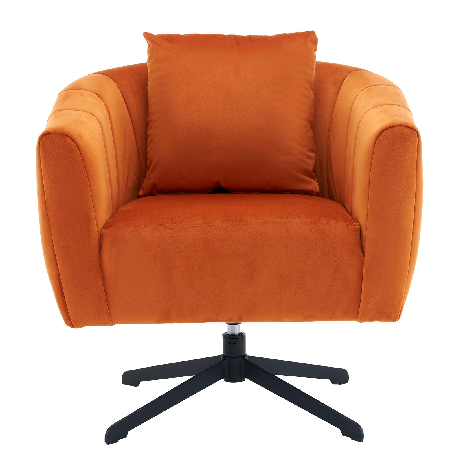 HAOYYE 360° Swivel Accent Chair, Modern Velvet Fabric Armchair, Wide Upholstered Design with Fluffy Cushion and Metal Legs, Comfortable Barrel Chair for Living Room, Lounge, and Office, Burnt Orange Finish, Stylish and Elegant Upholstery