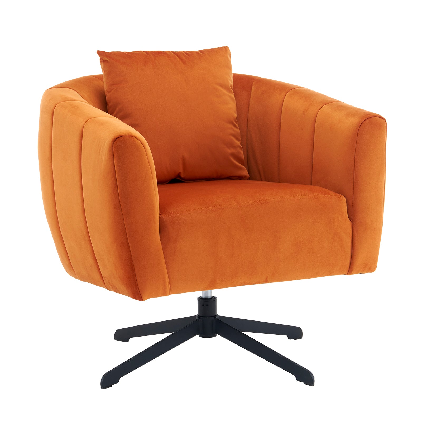 HAOYYE 360° Swivel Accent Chair, Modern Velvet Fabric Armchair, Wide Upholstered Design with Fluffy Cushion and Metal Legs, Comfortable Barrel Chair for Living Room, Lounge, and Office, Burnt Orange Finish, Stylish and Elegant Upholstery