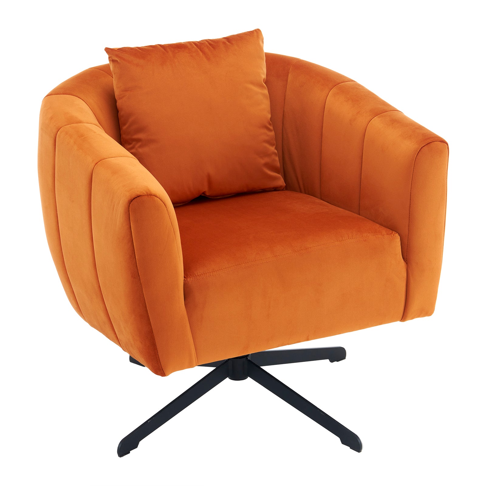 HAOYYE 360° Swivel Accent Chair, Modern Velvet Fabric Armchair, Wide Upholstered Design with Fluffy Cushion and Metal Legs, Comfortable Barrel Chair for Living Room, Lounge, and Office, Burnt Orange Finish, Stylish and Elegant Upholstery