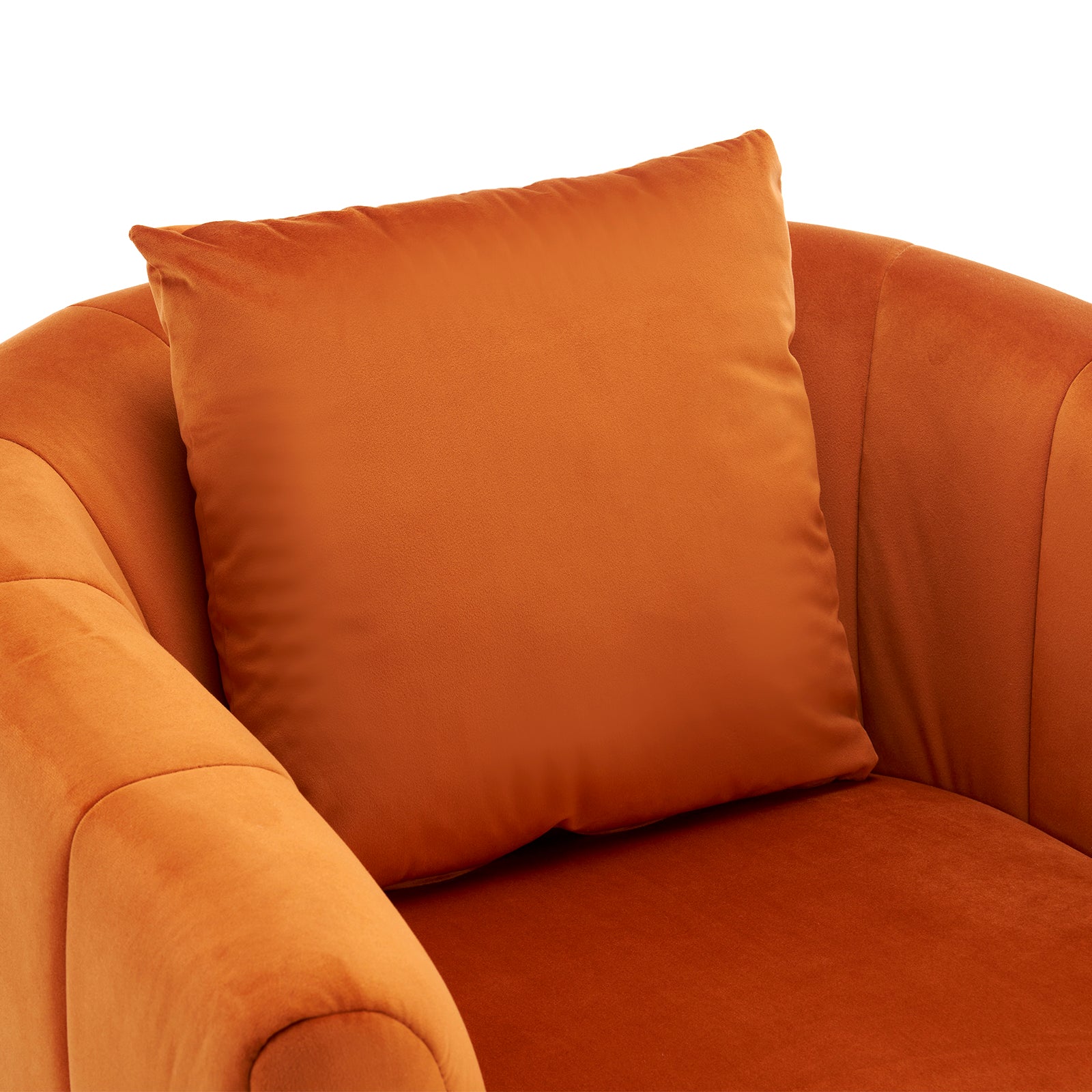 HAOYYE 360° Swivel Accent Chair, Modern Velvet Fabric Armchair, Wide Upholstered Design with Fluffy Cushion and Metal Legs, Comfortable Barrel Chair for Living Room, Lounge, and Office, Burnt Orange Finish, Stylish and Elegant Upholstery