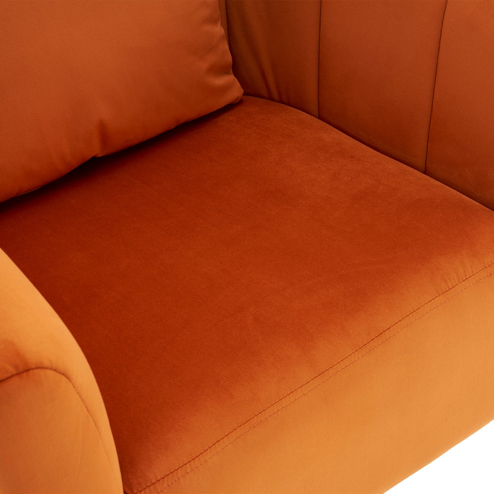 HAOYYE 360° Swivel Accent Chair, Modern Velvet Fabric Armchair, Wide Upholstered Design with Fluffy Cushion and Metal Legs, Comfortable Barrel Chair for Living Room, Lounge, and Office, Burnt Orange Finish, Stylish and Elegant Upholstery