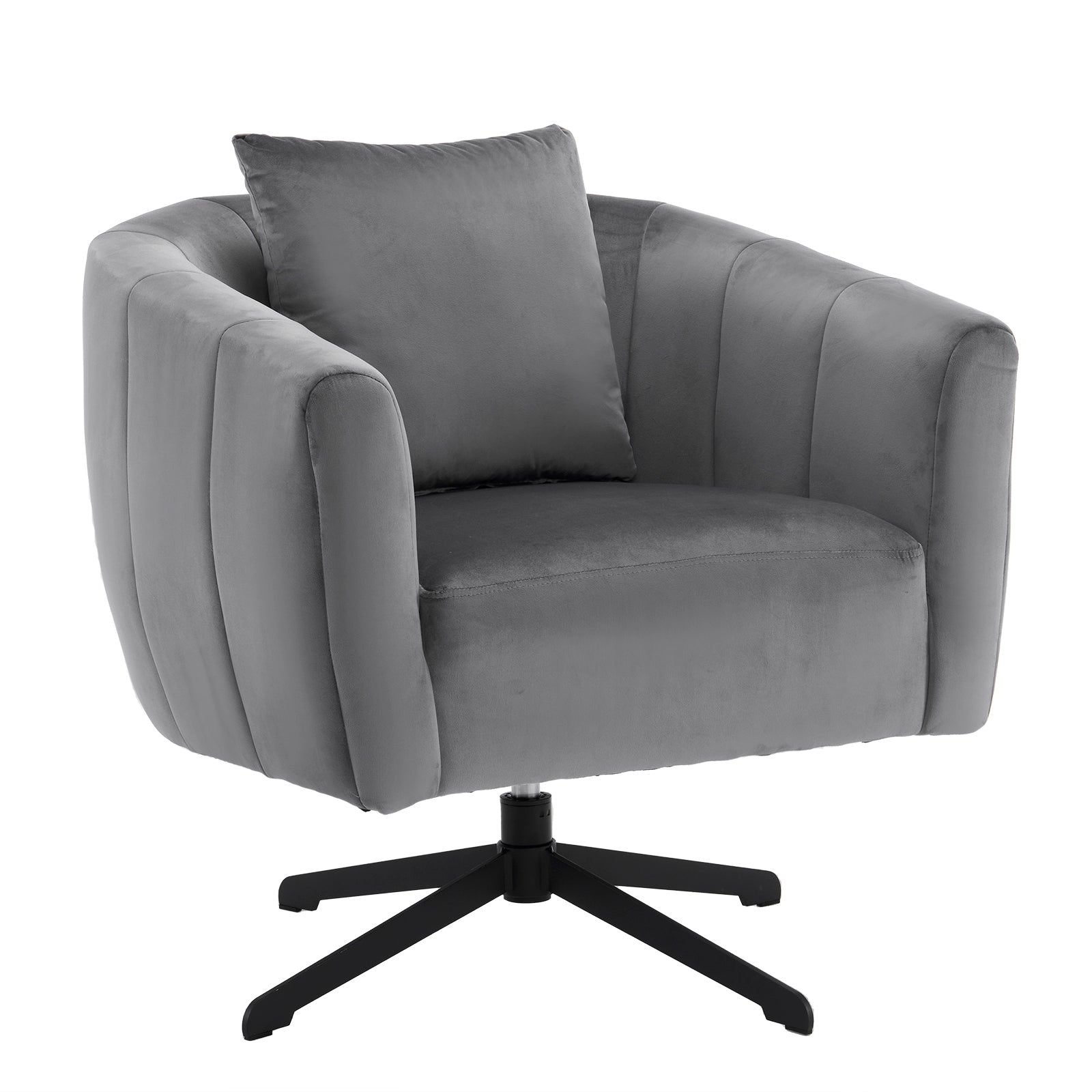 HAOYYE 360° Swivel Accent Chair  Modern Velvet Fabric Upholstered Barre Chair  Comfy Wide Armchair With Fluffy Cushion  Metal Legs  Ideal For Living Room, Lounge, Or Office  Stylish, Soft & Cozy Gray