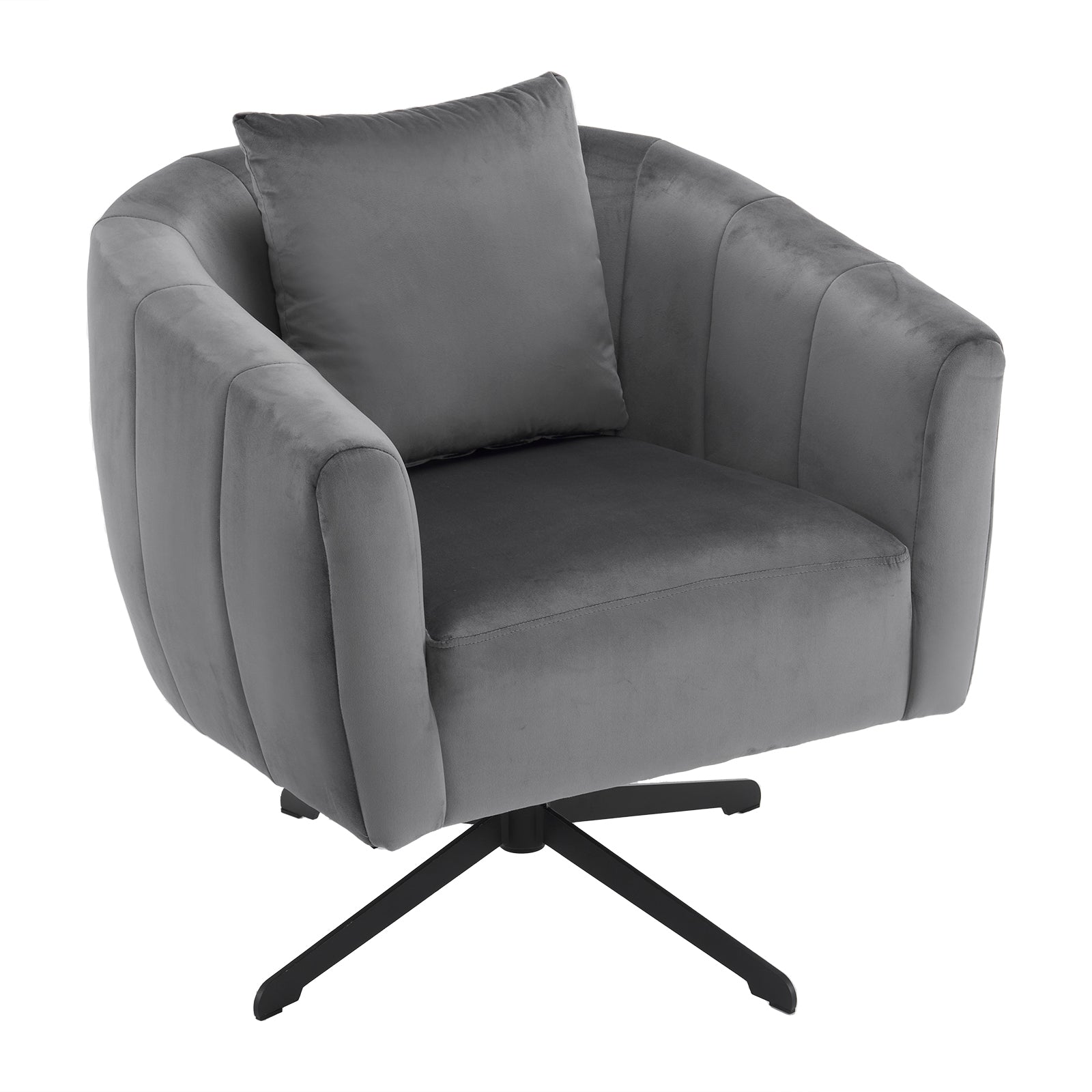 HAOYYE 360° Swivel Accent Chair  Modern Velvet Fabric Upholstered Barre Chair  Comfy Wide Armchair With Fluffy Cushion  Metal Legs  Ideal For Living Room, Lounge, Or Office  Stylish, Soft & Cozy Gray