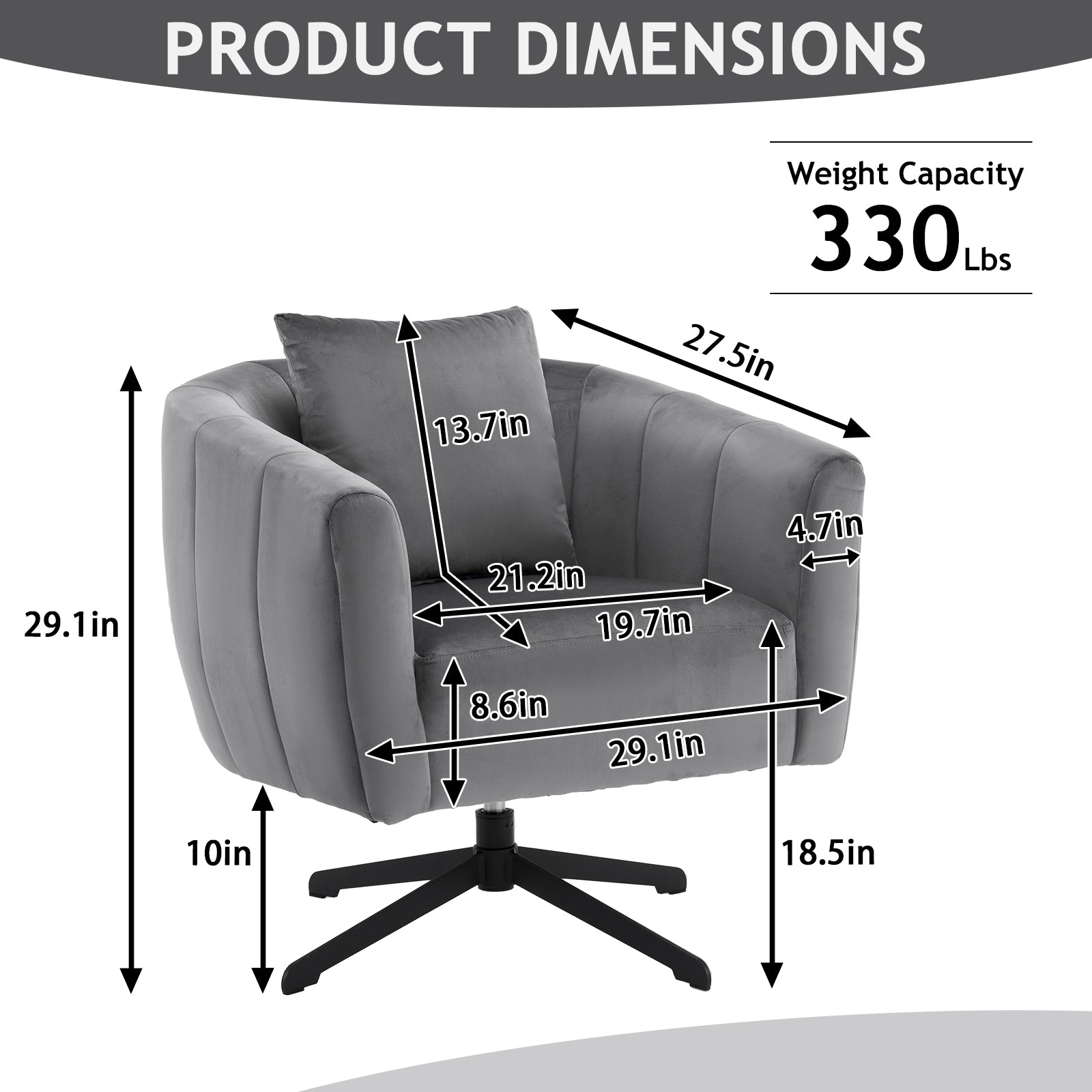 HAOYYE 360° Swivel Accent Chair  Modern Velvet Fabric Upholstered Barre Chair  Comfy Wide Armchair With Fluffy Cushion  Metal Legs  Ideal For Living Room, Lounge, Or Office  Stylish, Soft & Cozy Gray