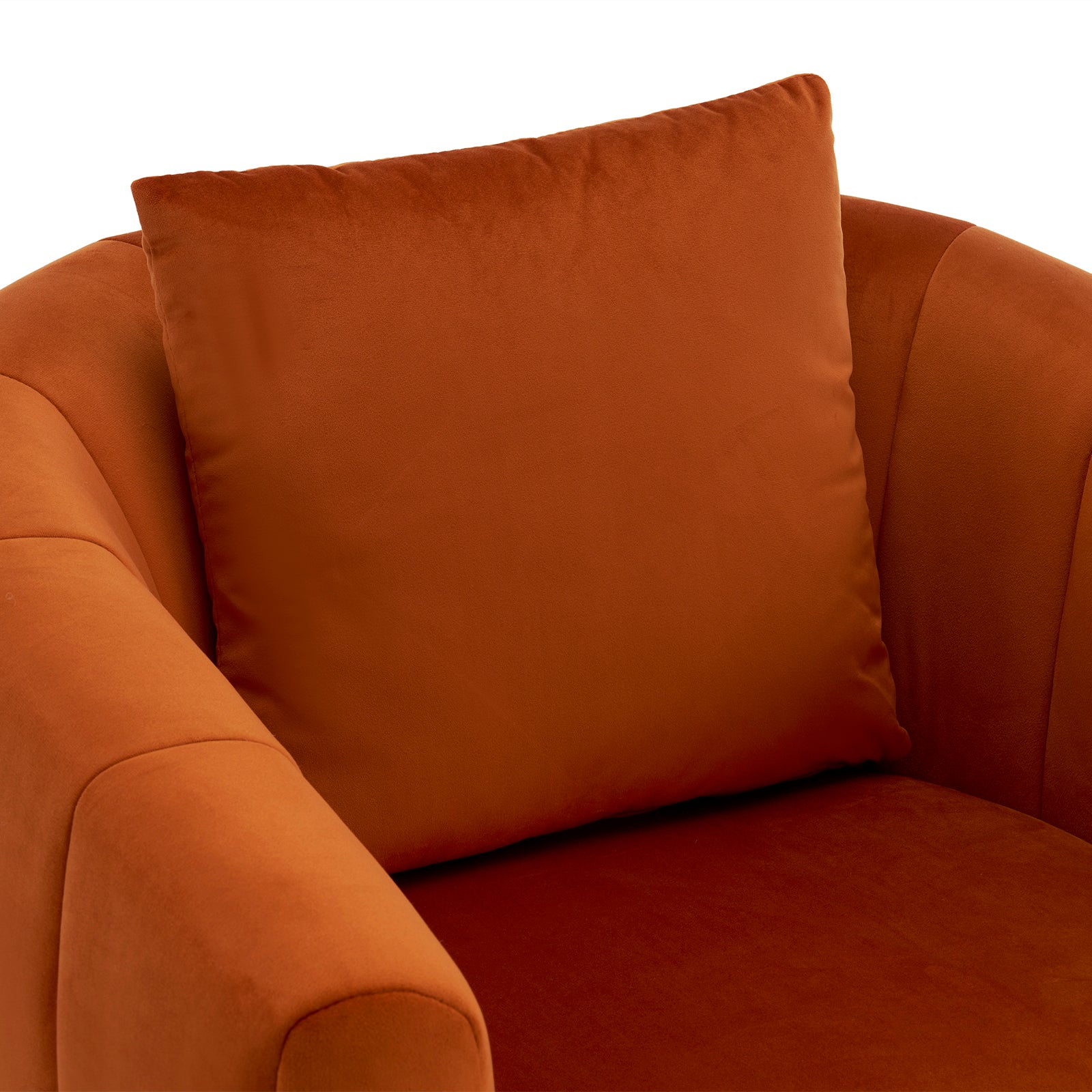 Optimized Title: HAOYYE 360° Swivel Accent Chair, Modern Velvet Upholstered Living Room Armchair, Comfortable Wide Seat with Fluffy Cushions, Stylish Barrel Chair for Bedroom, Lounge, Office, Burnt Orange.