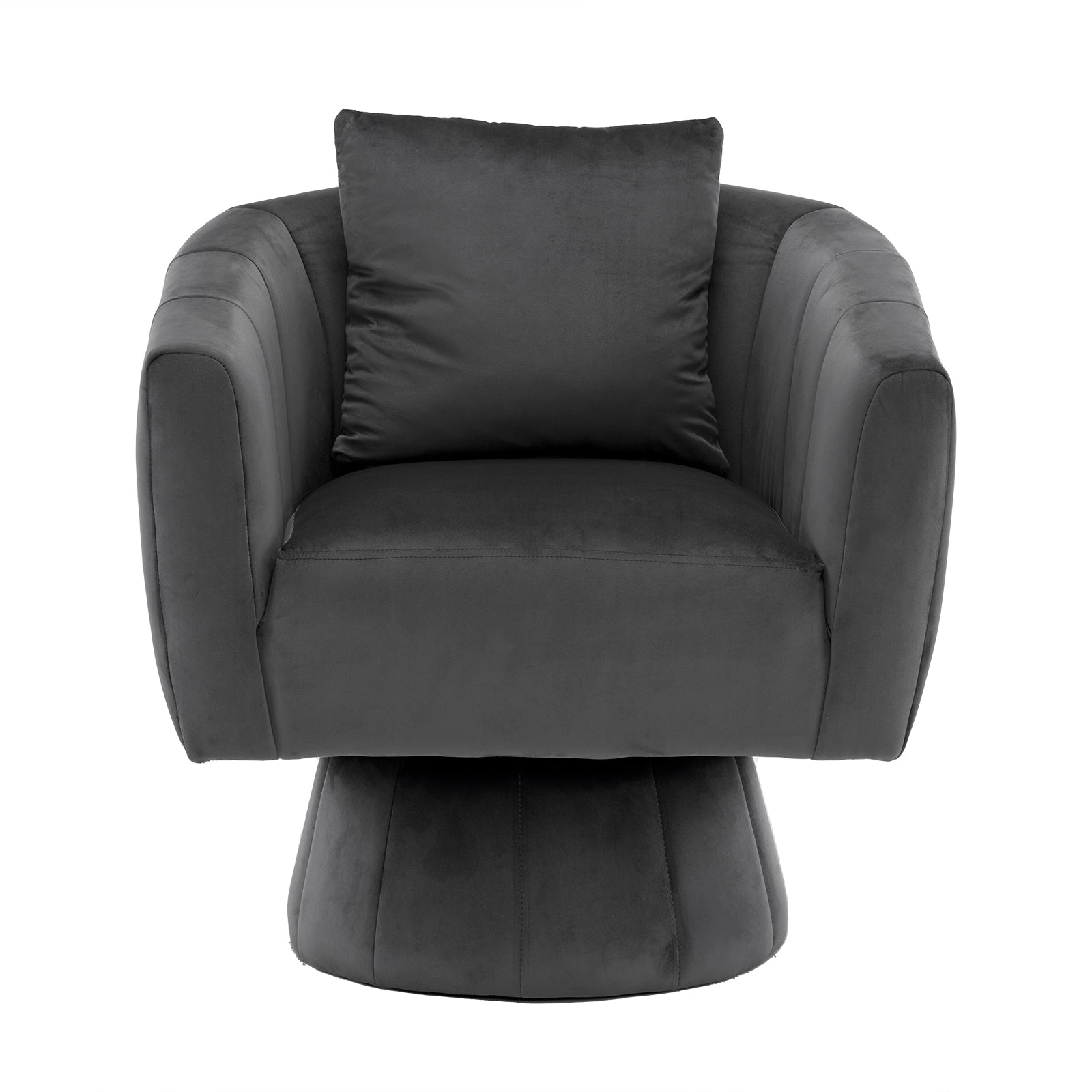 HAOYYE 360° Swivel Accent Chair, Modern Velvet Fabric Armchair with Fluffy Cushions, Wide Upholstered Design for Living Room, Bedroom, Lounge, and Office, Gray Finish, Comfortable and Stylish Barrel Chair