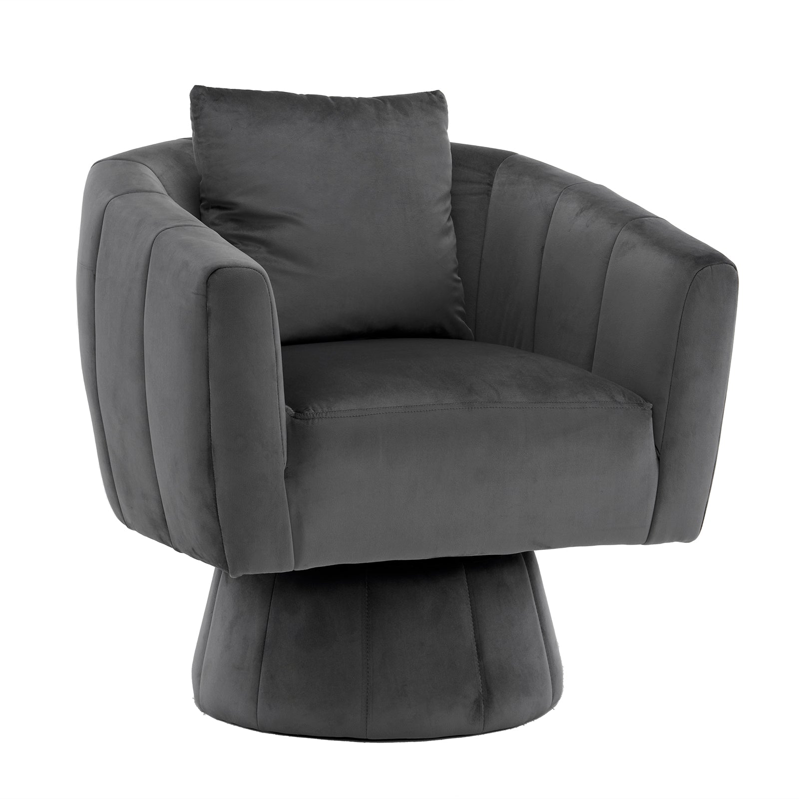 HAOYYE 360° Swivel Accent Chair, Modern Velvet Fabric Armchair with Fluffy Cushions, Wide Upholstered Design for Living Room, Bedroom, Lounge, and Office, Gray Finish, Comfortable and Stylish Barrel Chair