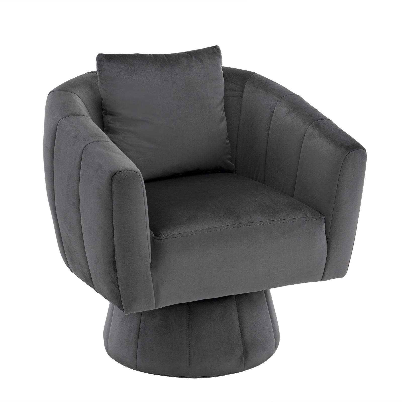 HAOYYE 360° Swivel Accent Chair, Modern Velvet Fabric Armchair with Fluffy Cushions, Wide Upholstered Design for Living Room, Bedroom, Lounge, and Office, Gray Finish, Comfortable and Stylish Barrel Chair