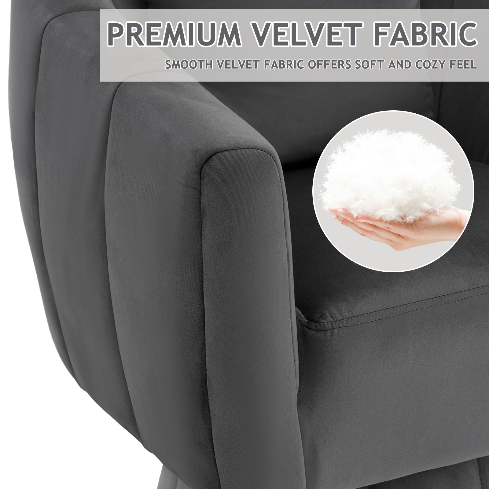 HAOYYE 360° Swivel Accent Chair, Modern Velvet Fabric Armchair with Fluffy Cushions, Wide Upholstered Design for Living Room, Bedroom, Lounge, and Office, Gray Finish, Comfortable and Stylish Barrel Chair