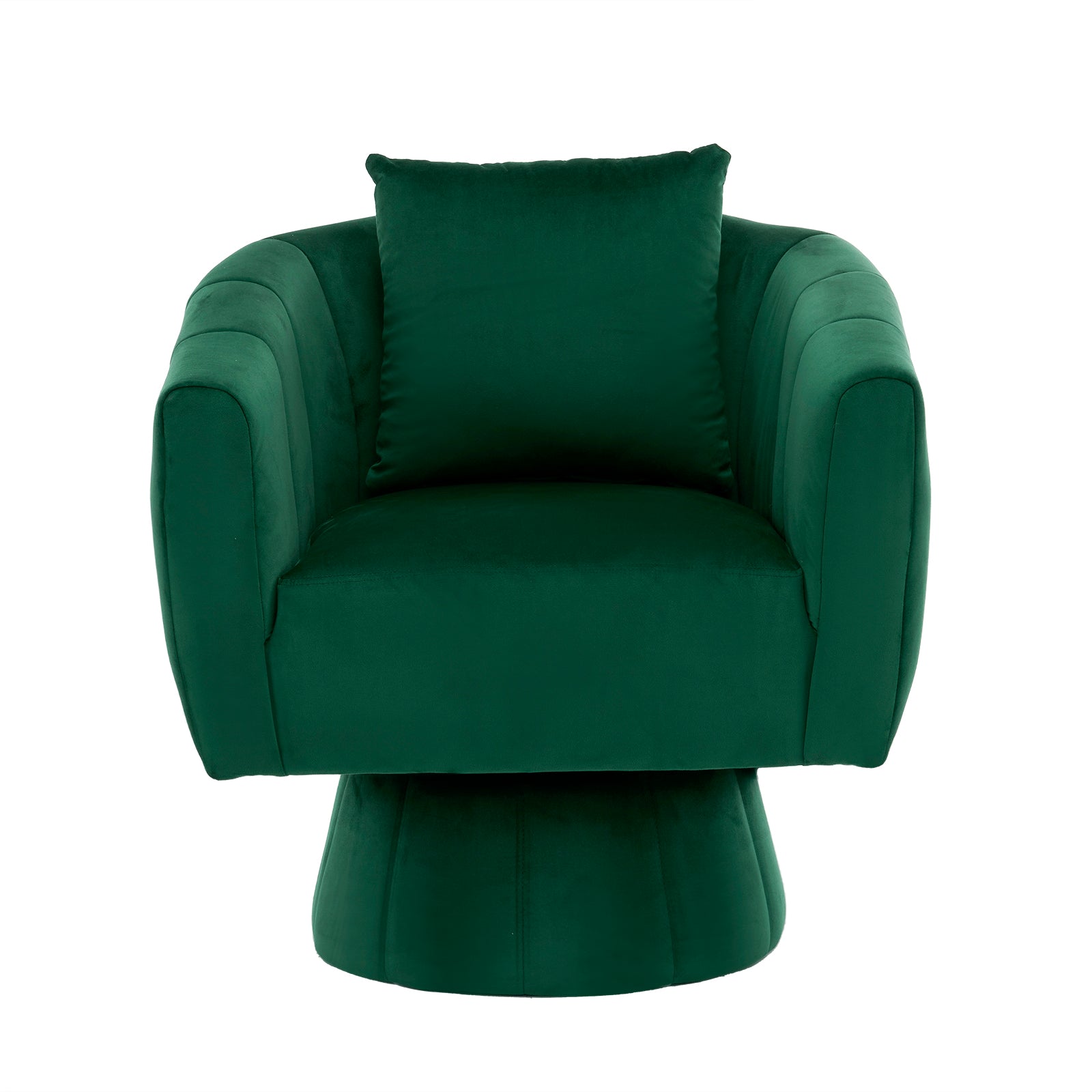 HAOYYE 360° Swivel Accent Chair, Modern Velvet Armchair with Fluffy Cushions, Wide Upholstered Barrel Chair for Living Room, Bedroom, Lounge, Office, Comfortable and Cozy in Green