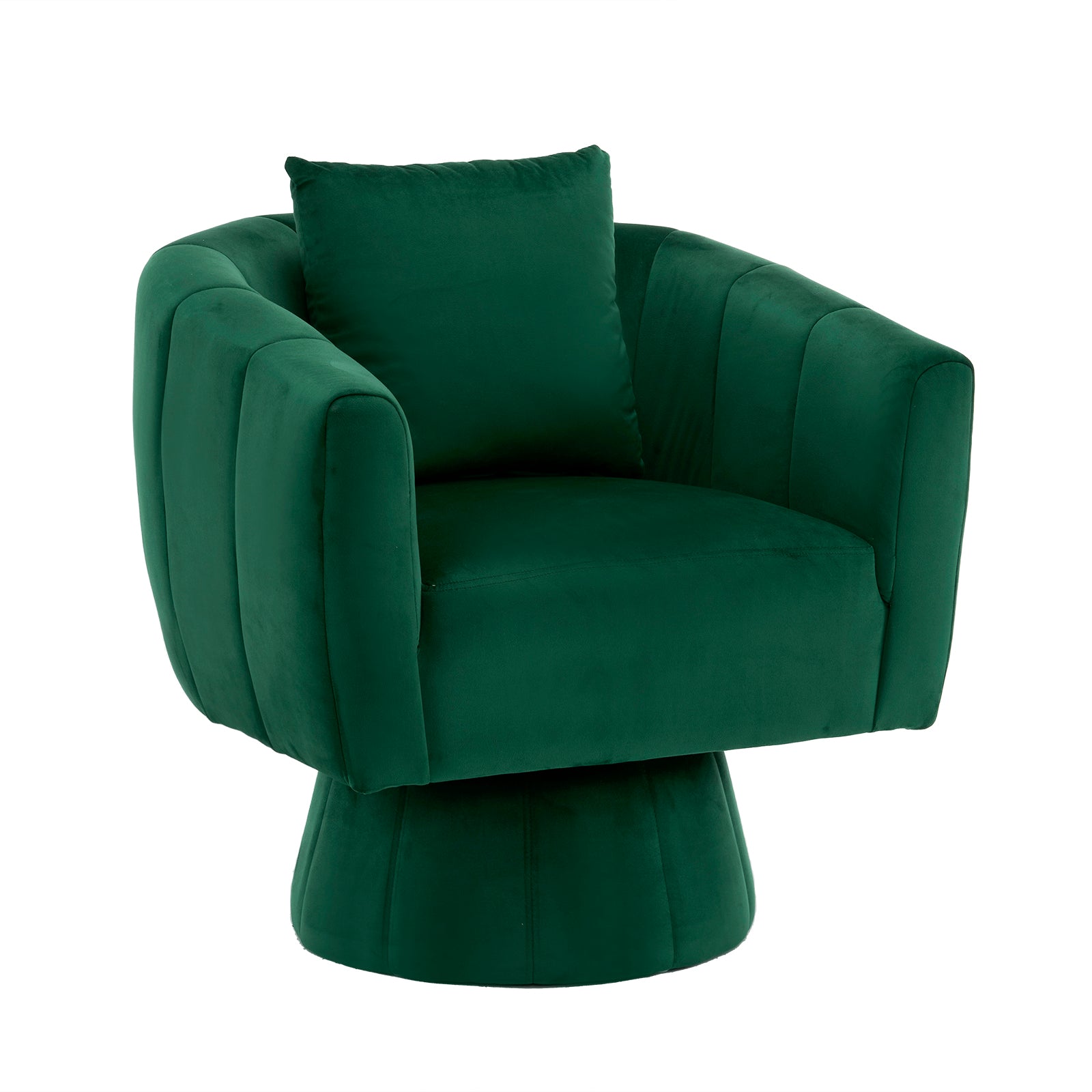 HAOYYE 360° Swivel Accent Chair, Modern Velvet Armchair with Fluffy Cushions, Wide Upholstered Barrel Chair for Living Room, Bedroom, Lounge, Office, Comfortable and Cozy in Green
