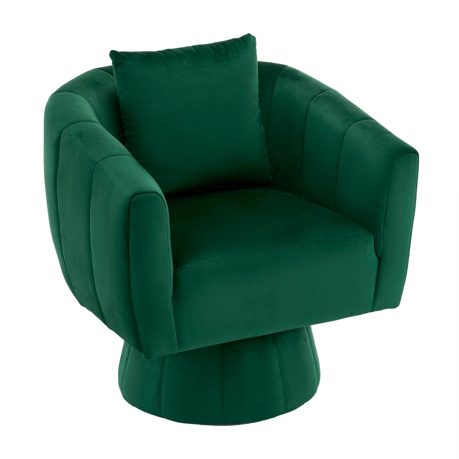 HAOYYE 360° Swivel Accent Chair, Modern Velvet Armchair with Fluffy Cushions, Wide Upholstered Barrel Chair for Living Room, Bedroom, Lounge, Office, Comfortable and Cozy in Green
