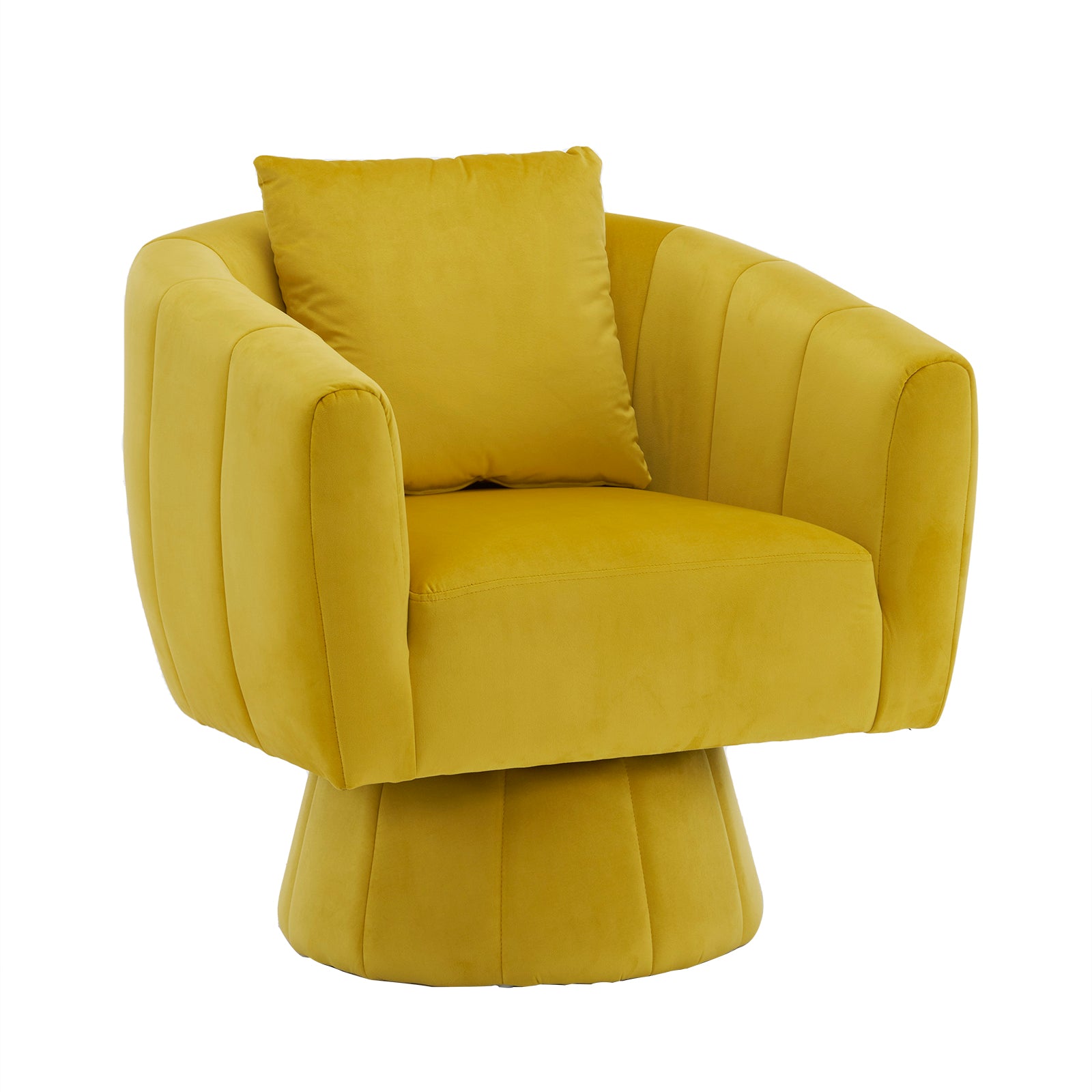 HAOYYE 360° Swivel Accent Chair, Modern Velvet Fabric Armchair, Fluffy Cushioned Comfy Chair, Wide Upholstered Barrel Chair For Living Room, Bedroom, Lounge, Office, Yellow Cozy Velvet Chair