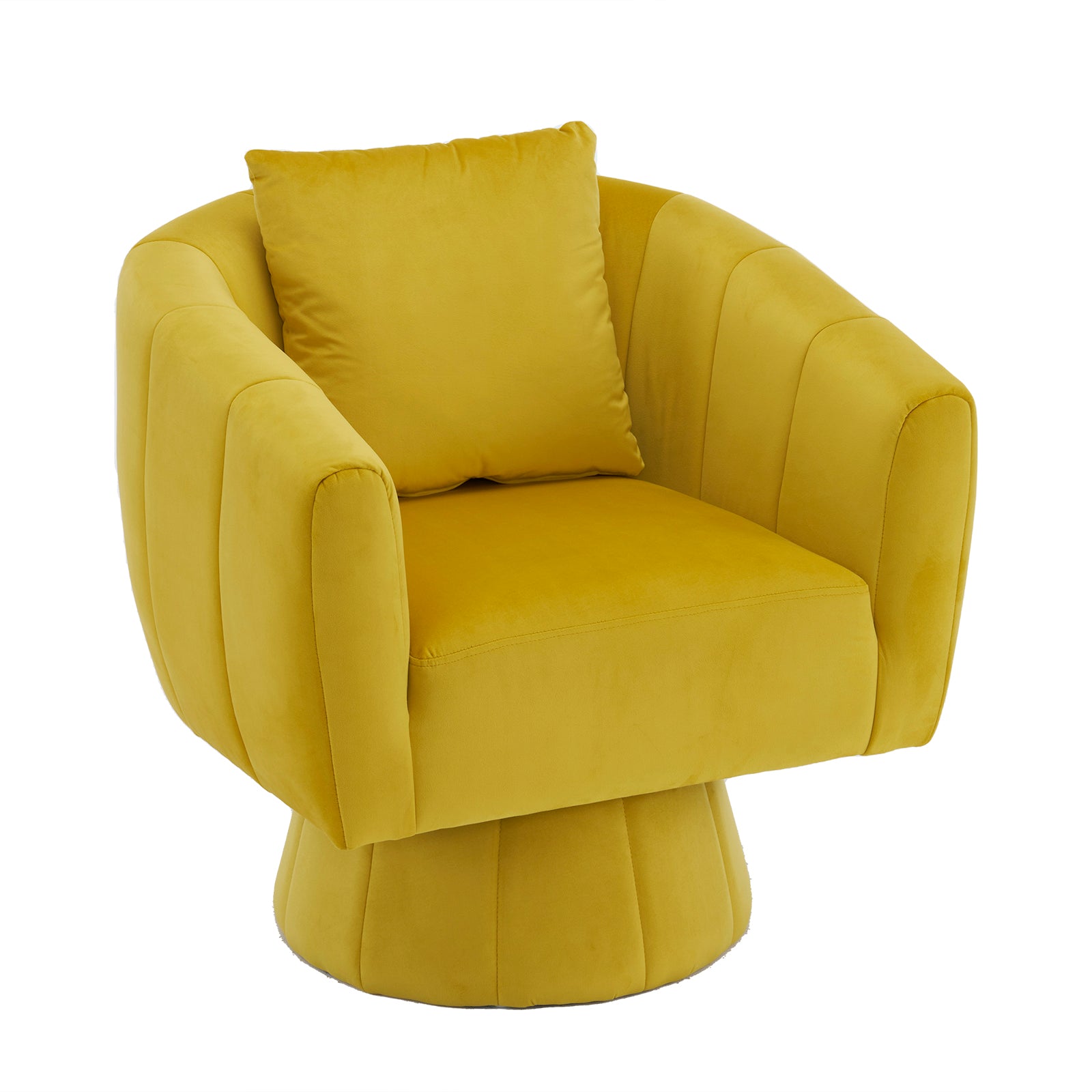 HAOYYE 360° Swivel Accent Chair, Modern Velvet Fabric Armchair, Fluffy Cushioned Comfy Chair, Wide Upholstered Barrel Chair For Living Room, Bedroom, Lounge, Office, Yellow Cozy Velvet Chair