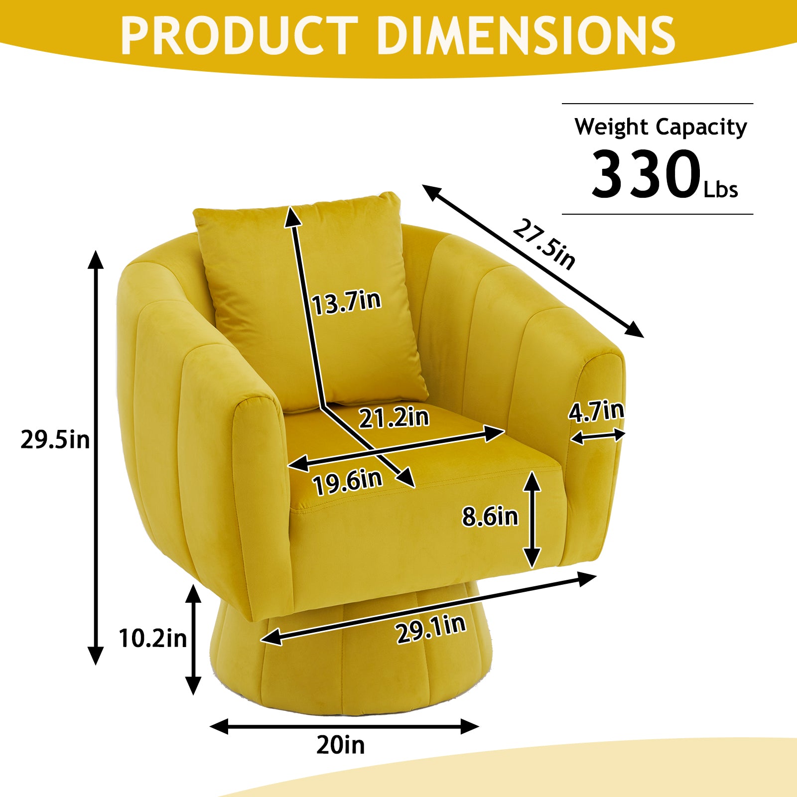HAOYYE 360° Swivel Accent Chair, Modern Velvet Fabric Armchair, Fluffy Cushioned Comfy Chair, Wide Upholstered Barrel Chair For Living Room, Bedroom, Lounge, Office, Yellow Cozy Velvet Chair