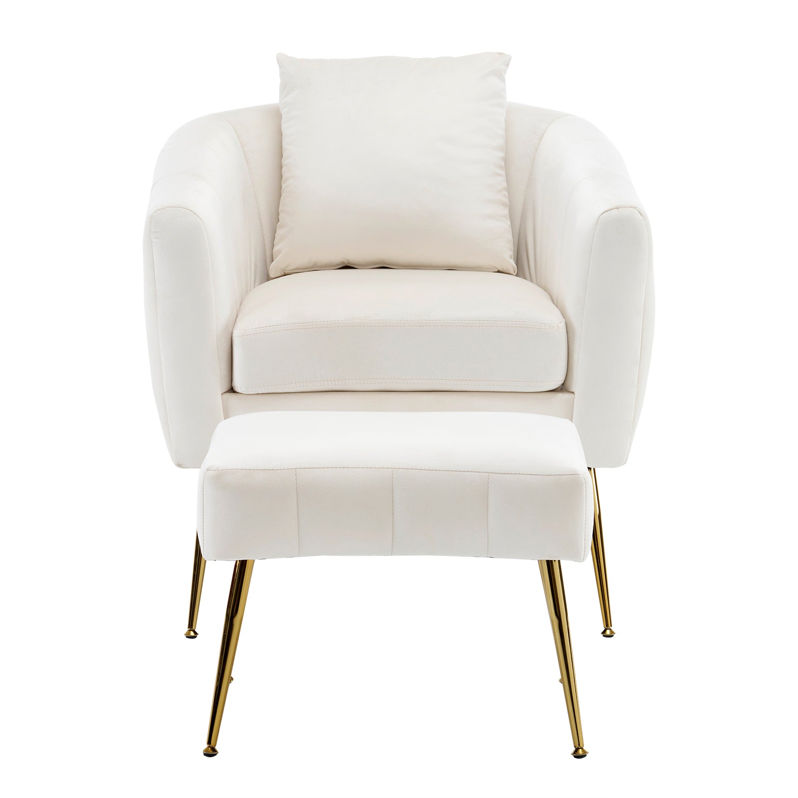 HAOYYE Velvet Accent Chair Set, Barrel Chair with Ottoman, Modern Club Chair, Reading Armchair with Lumbar Pillow, Ideal for Living Room, Bedroom, Study Room, Home Office, Off-White Finish, Soft and Comfortable Upholstery