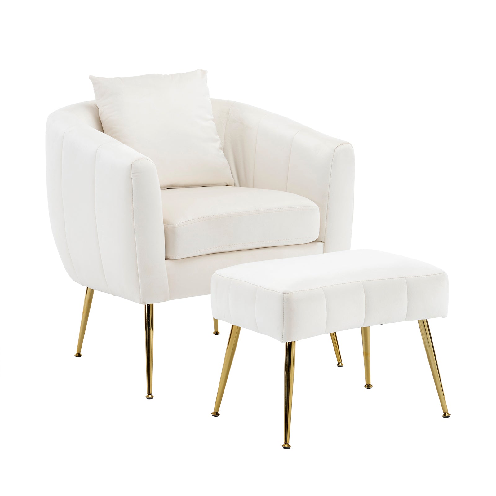 HAOYYE Velvet Accent Chair Set, Barrel Chair with Ottoman, Modern Club Chair, Reading Armchair with Lumbar Pillow, Ideal for Living Room, Bedroom, Study Room, Home Office, Off-White Finish, Soft and Comfortable Upholstery
