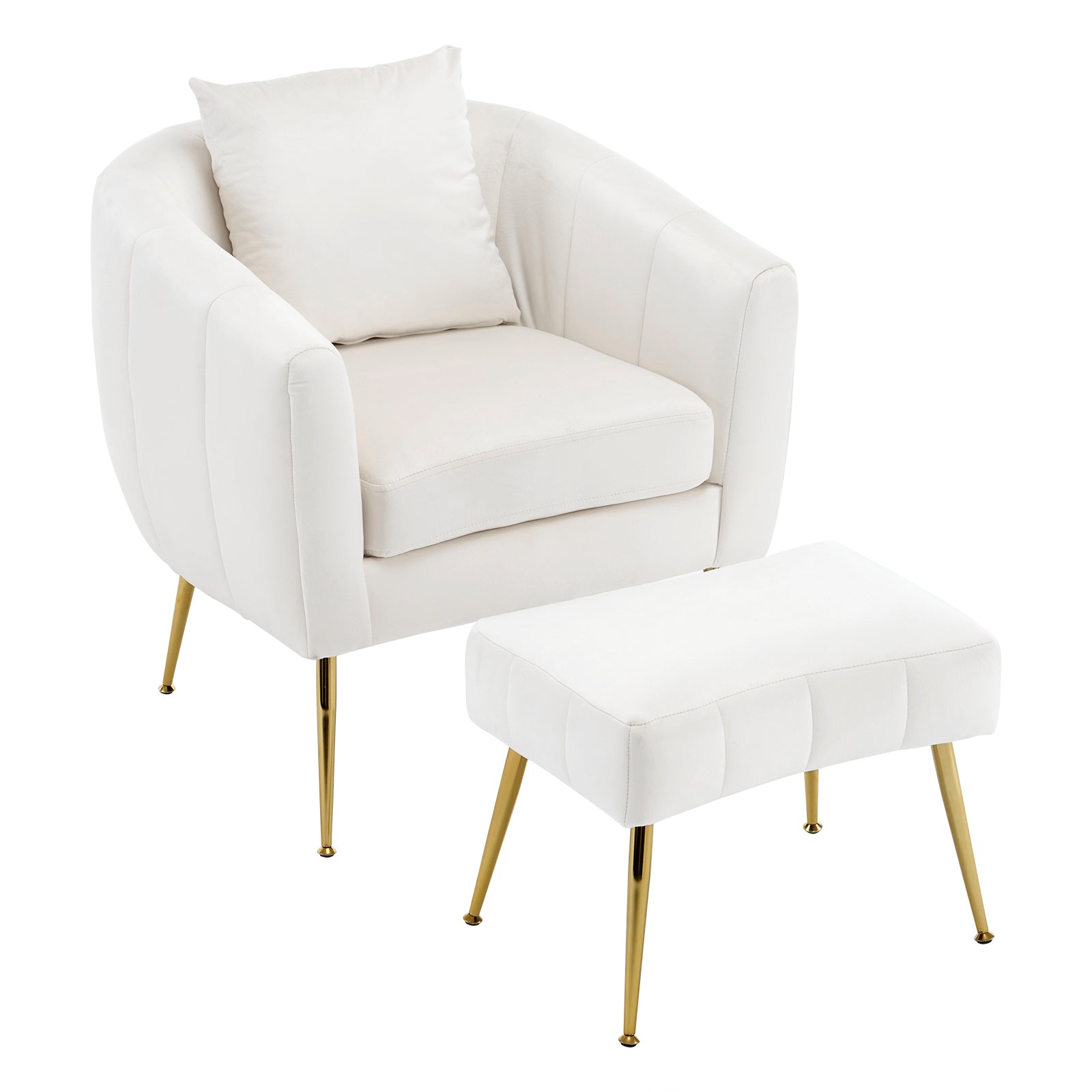 HAOYYE Velvet Accent Chair Set, Barrel Chair with Ottoman, Modern Club Chair, Reading Armchair with Lumbar Pillow, Ideal for Living Room, Bedroom, Study Room, Home Office, Off-White Finish, Soft and Comfortable Upholstery