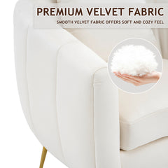 HAOYYE Velvet Accent Chair Set, Barrel Chair with Ottoman, Modern Club Chair, Reading Armchair with Lumbar Pillow, Ideal for Living Room, Bedroom, Study Room, Home Office, Off-White Finish, Soft and Comfortable Upholstery