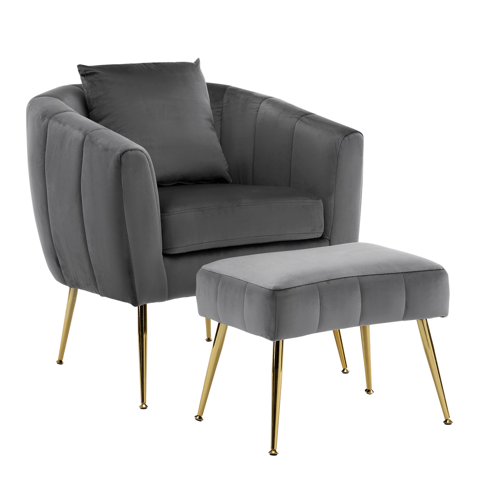 HAOYYE Velvet Accent Chair Set Barrel Chair With Ottoman Modern Club Chair Reading Armchair With Lumbar Pillow For Living Room Bedroom Study Room Home Office